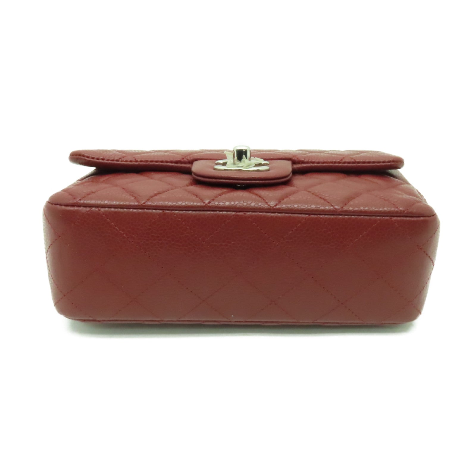 CHANEL **【清倉大減價】菱格Caviar皮革Classic Flap 20cm銀扣鏈帶肩背袋深紅色