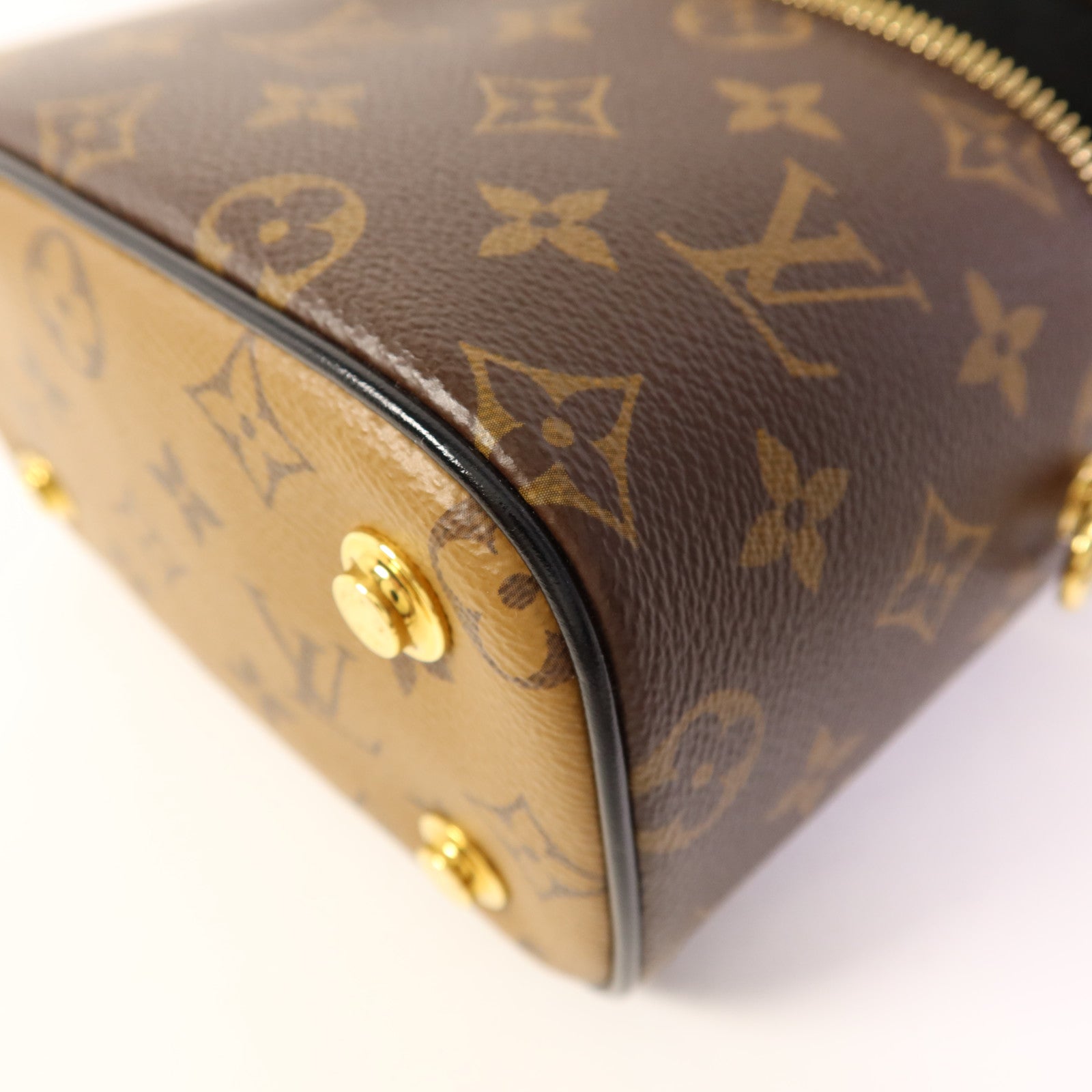 LOUIS VUITTON Monogram Reverse Vanity PM金扣手挽肩背兩用袋棕色