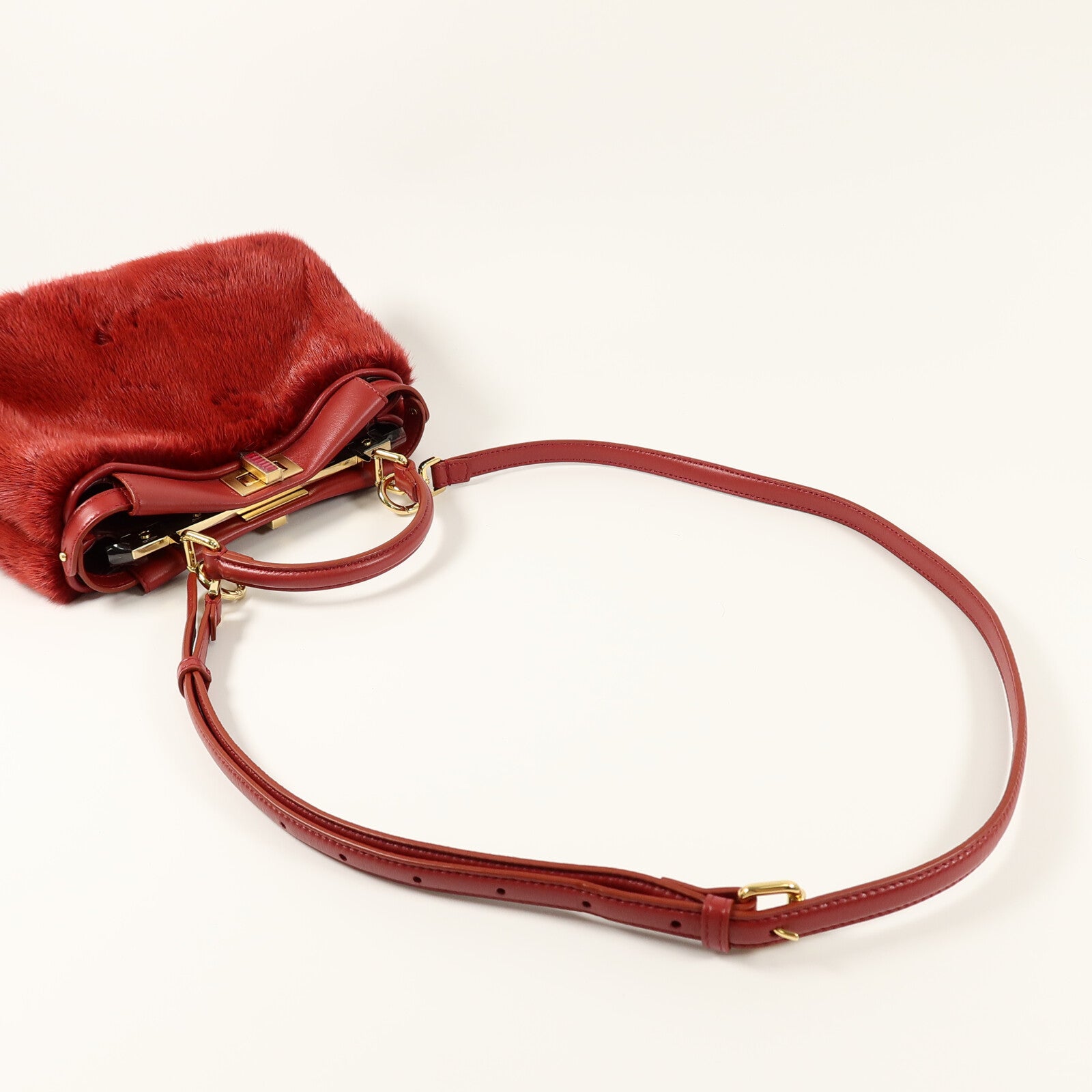 FENDI Mink/牛皮皮革Mini Peekaboo手挽肩背兩用袋