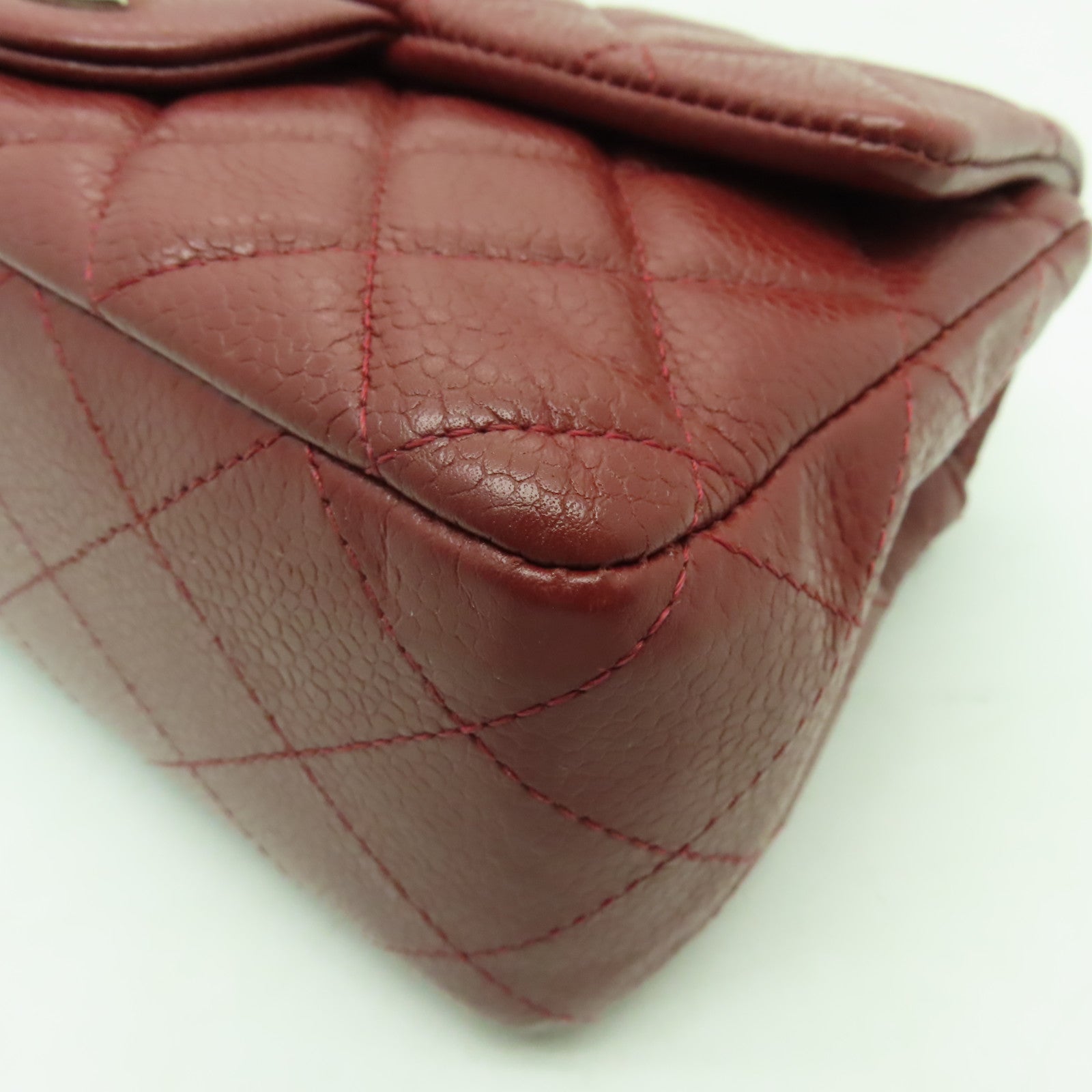 CHANEL **【清倉大減價】菱格Caviar皮革Classic Flap 20cm銀扣鏈帶肩背袋深紅色