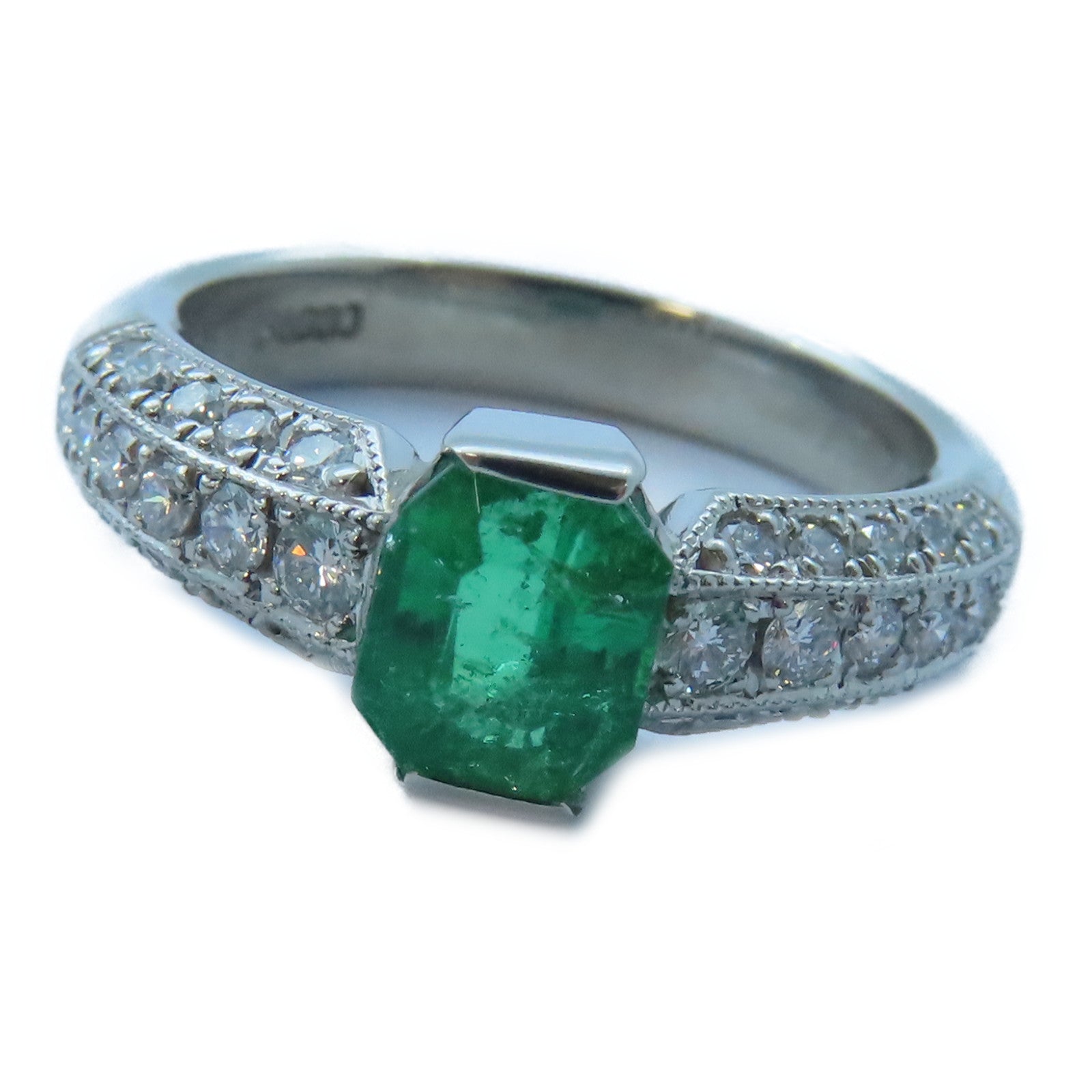 JEWELRY PT900白金Emerald/Diamond Ring 0.95ct綠寶石/0.457ct鑽石戒指US#6.5