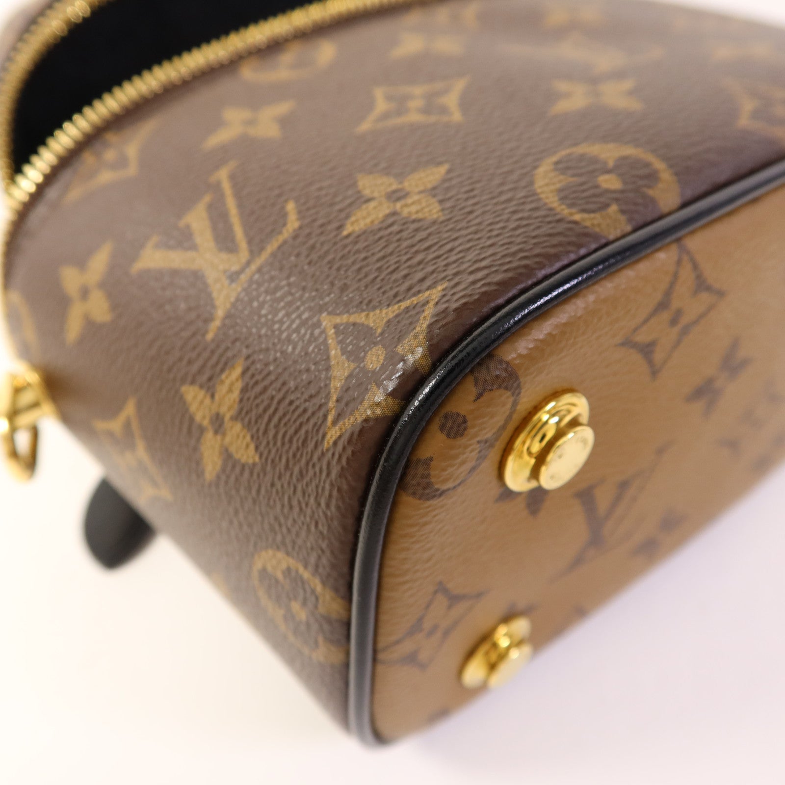 LOUIS VUITTON Monogram Reverse Vanity PM金扣手挽肩背兩用袋棕色