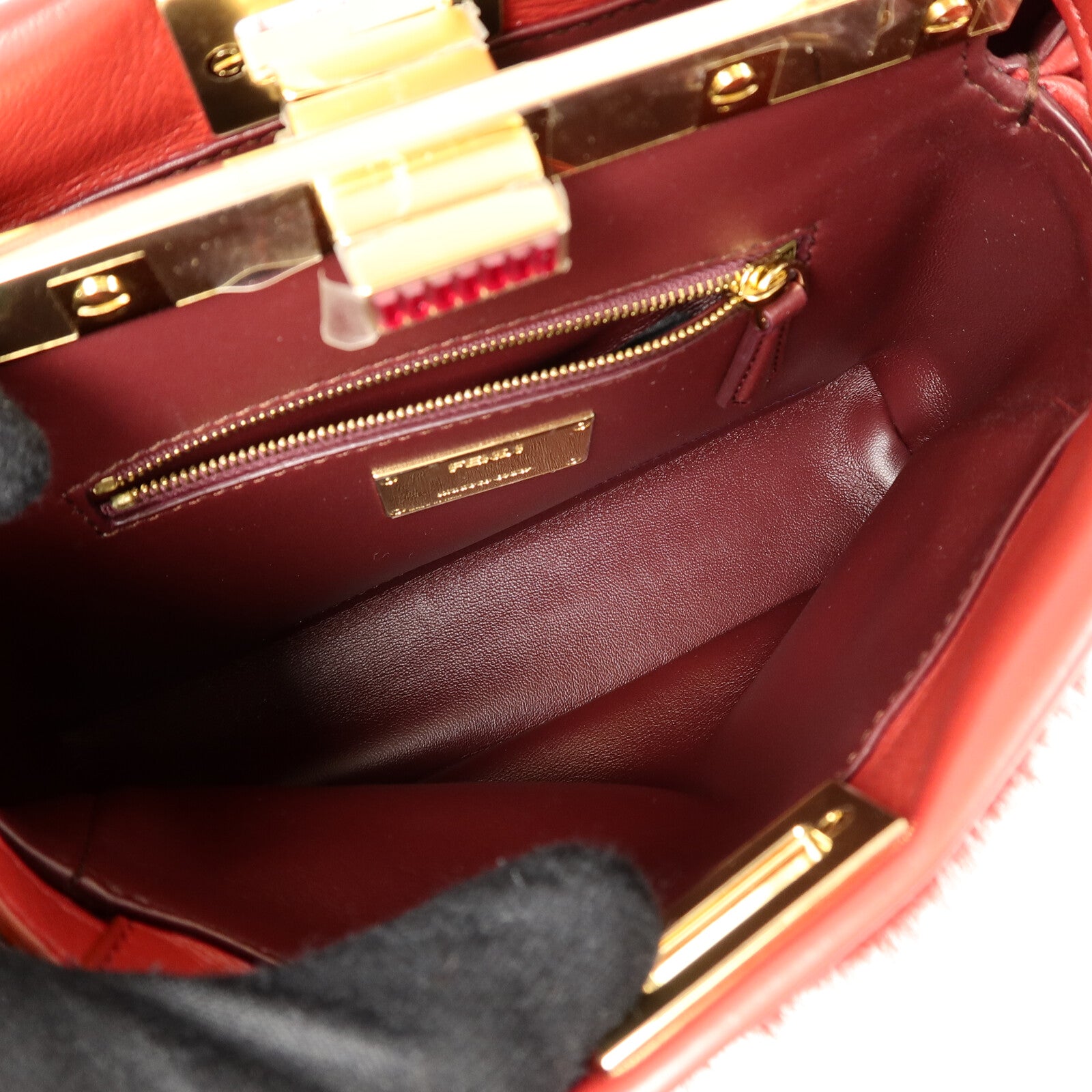 FENDI Mink/牛皮皮革Mini Peekaboo手挽肩背兩用袋