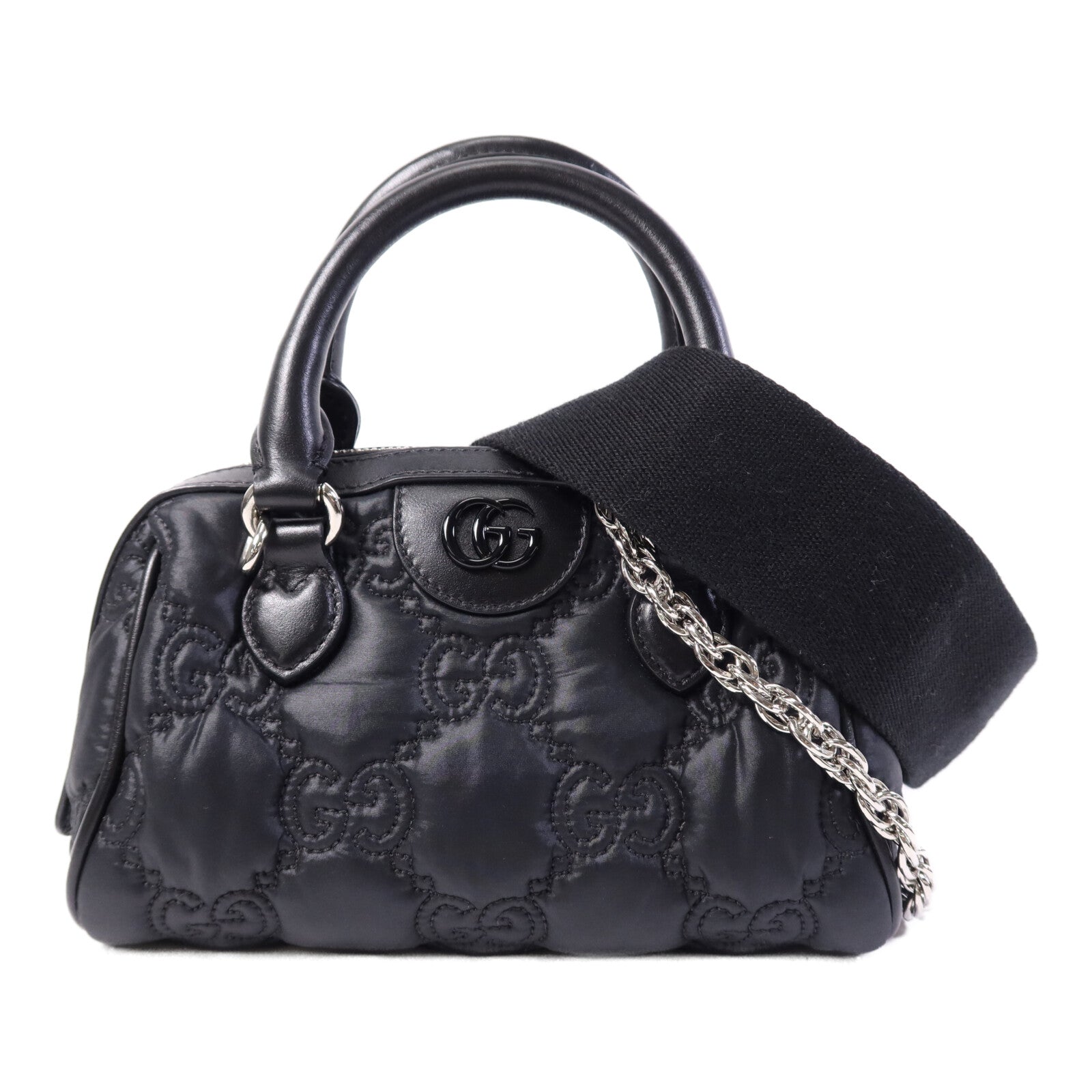GUCCI 牛皮皮革GG Matelasse銀扣鏈帶手挽袋