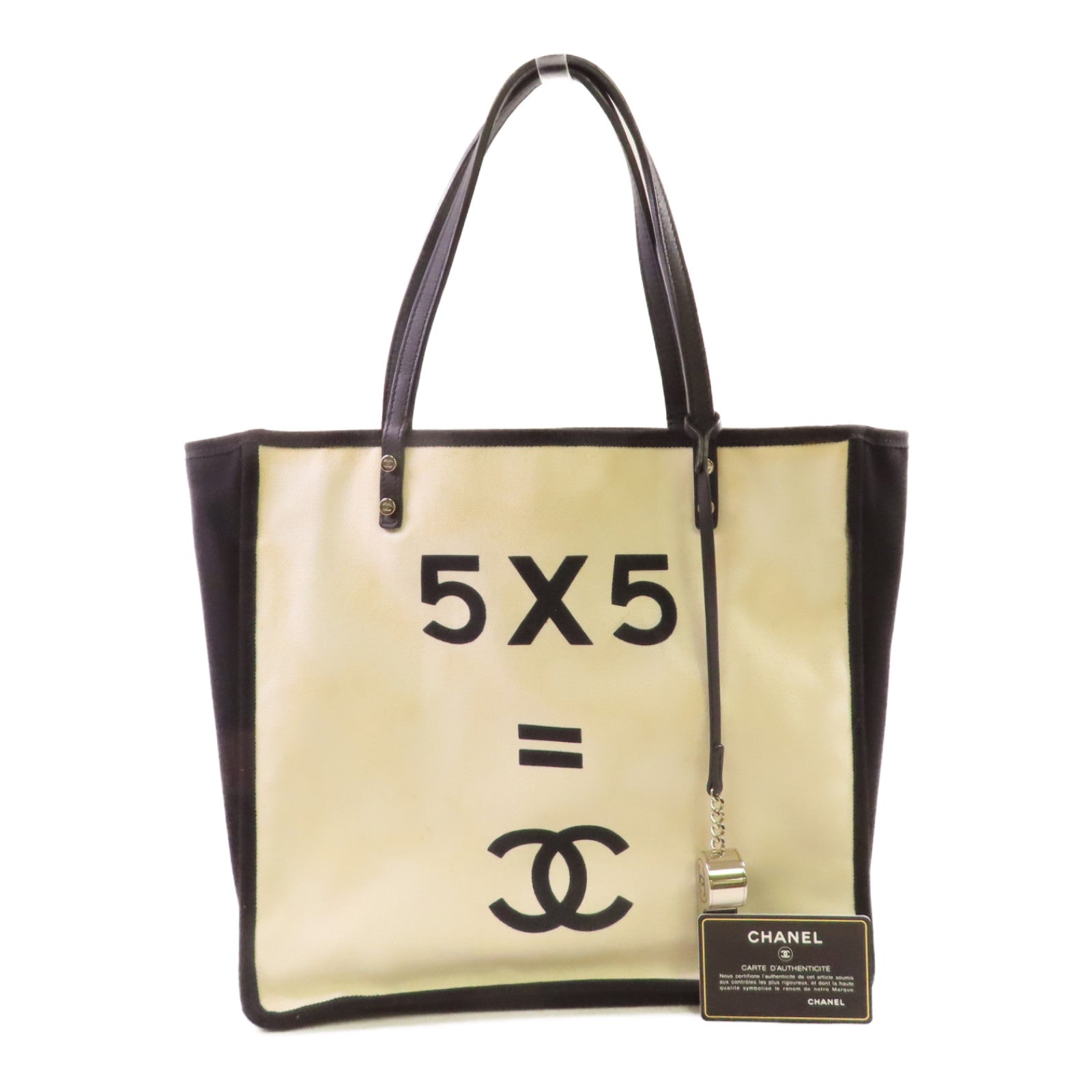 CHANEL 帆布Tote Bag肩背袋白色/黑色