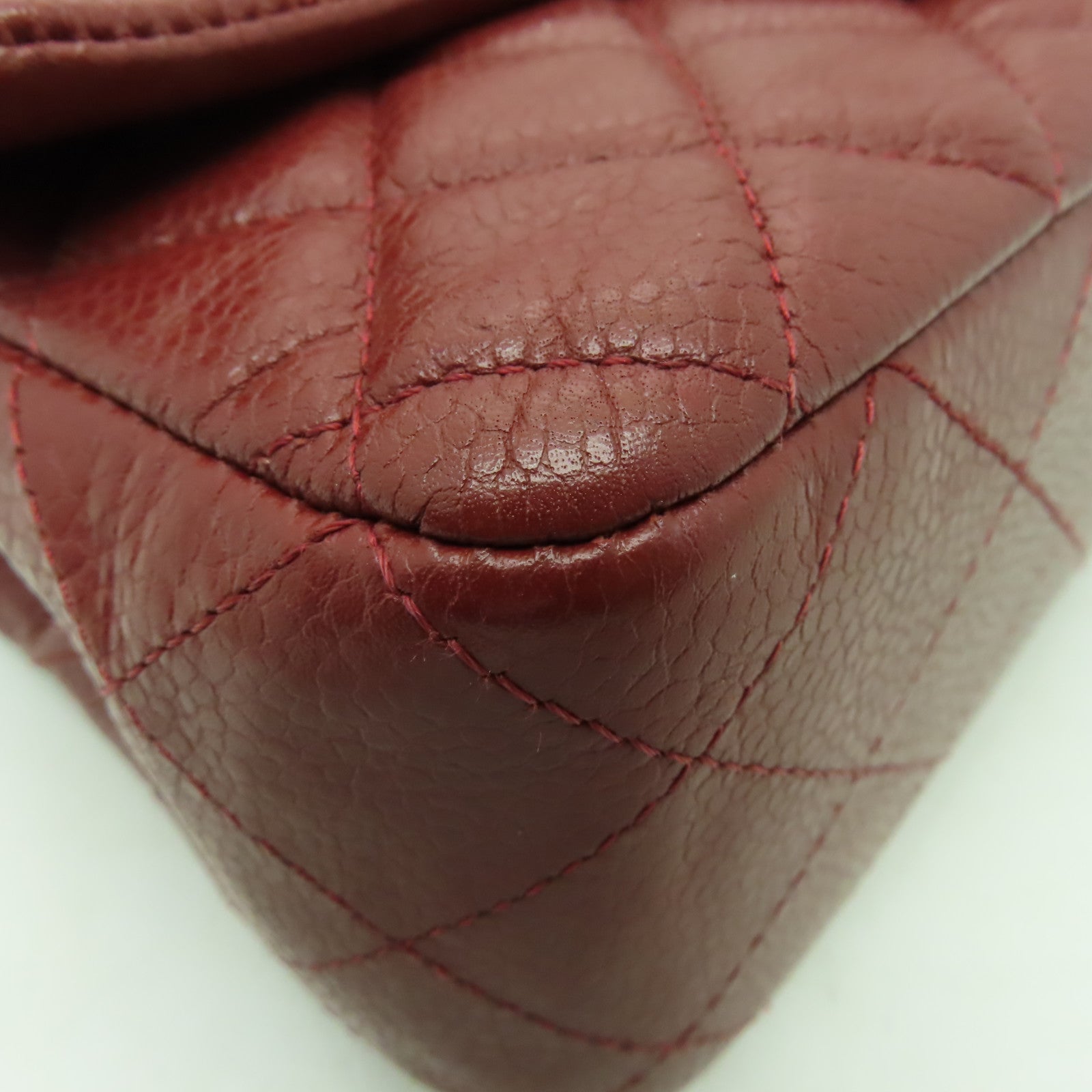 CHANEL **【清倉大減價】菱格Caviar皮革Classic Flap 20cm銀扣鏈帶肩背袋深紅色