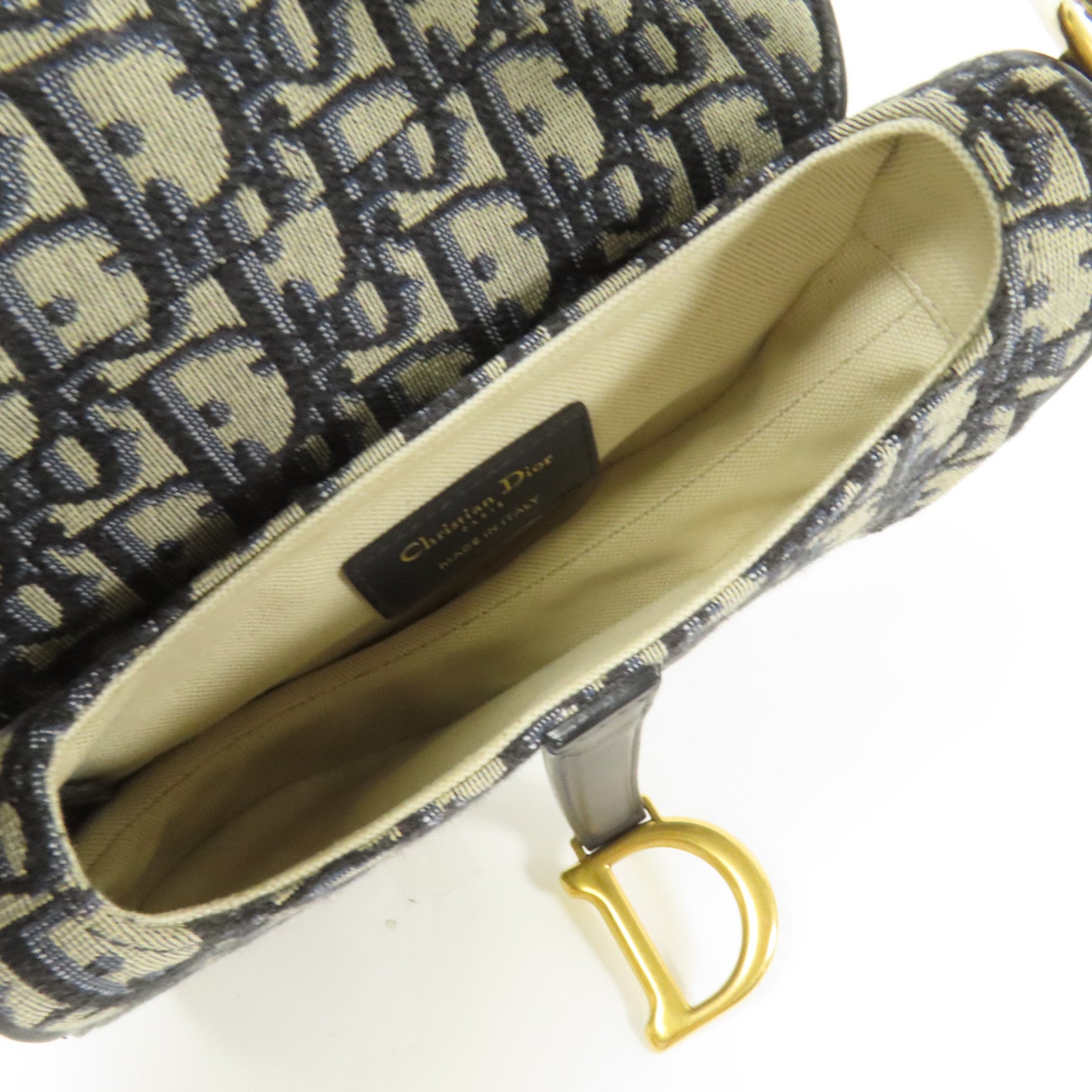 Dior 帆布Mini Saddle金扣手挽袋