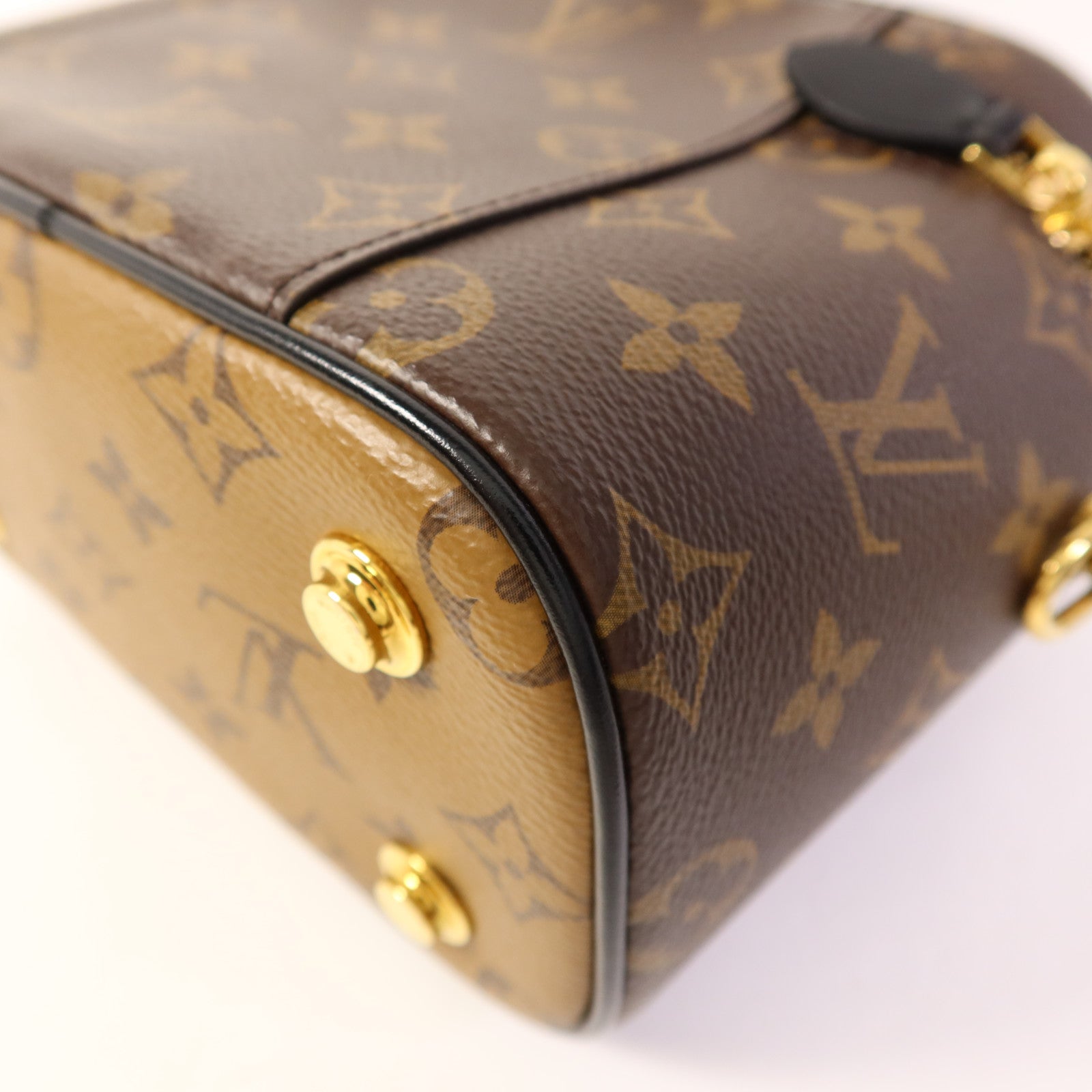 LOUIS VUITTON Monogram Reverse Vanity PM金扣手挽肩背兩用袋棕色