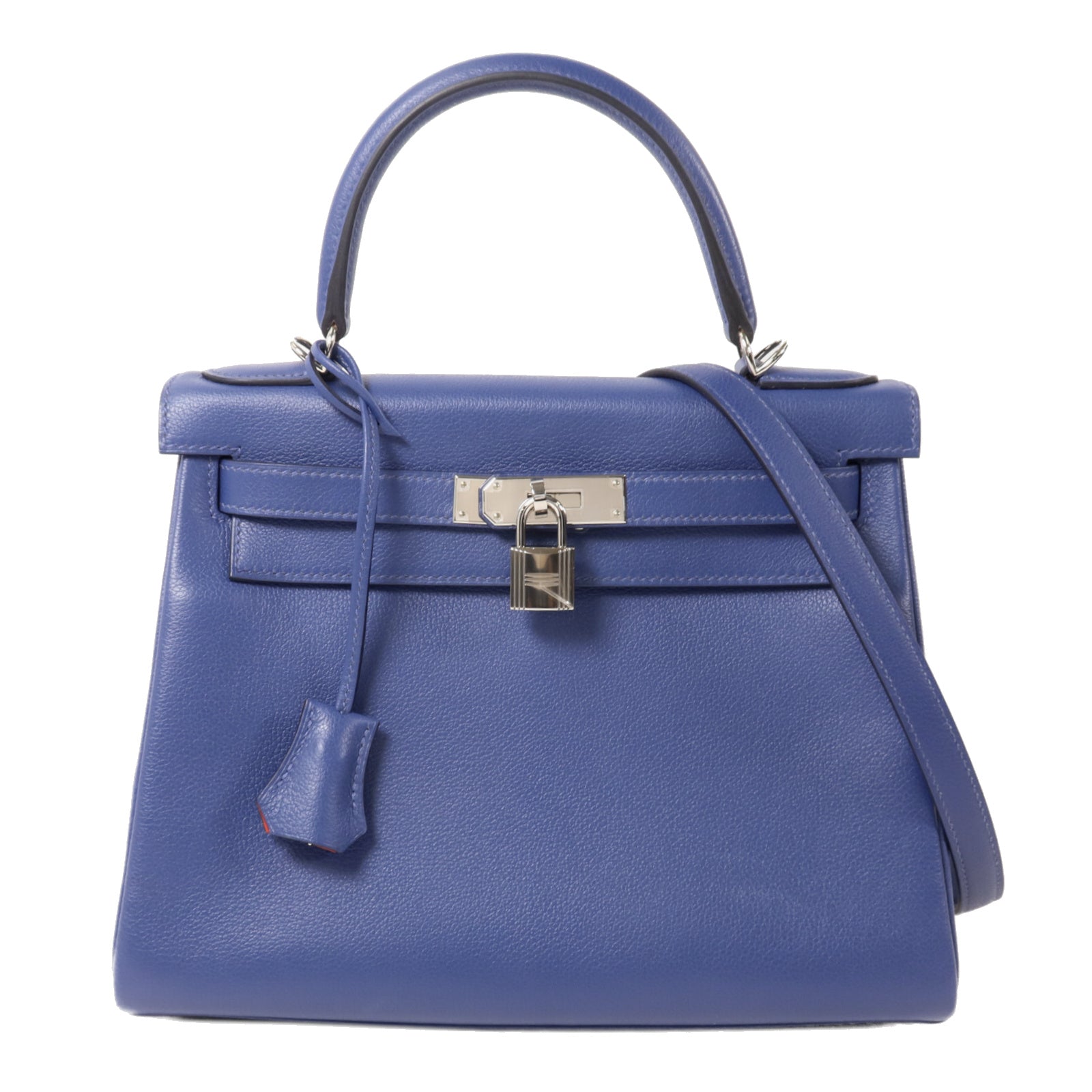 HERMES Evercolor皮革Kelly 28手挽肩背兩用袋Bleu Brighton/Orange Poppy