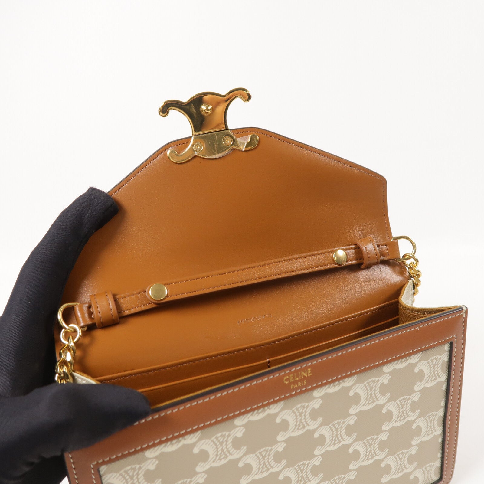 CELINE 塗層帆布Wallet on Chain Margo鏈帶肩背袋