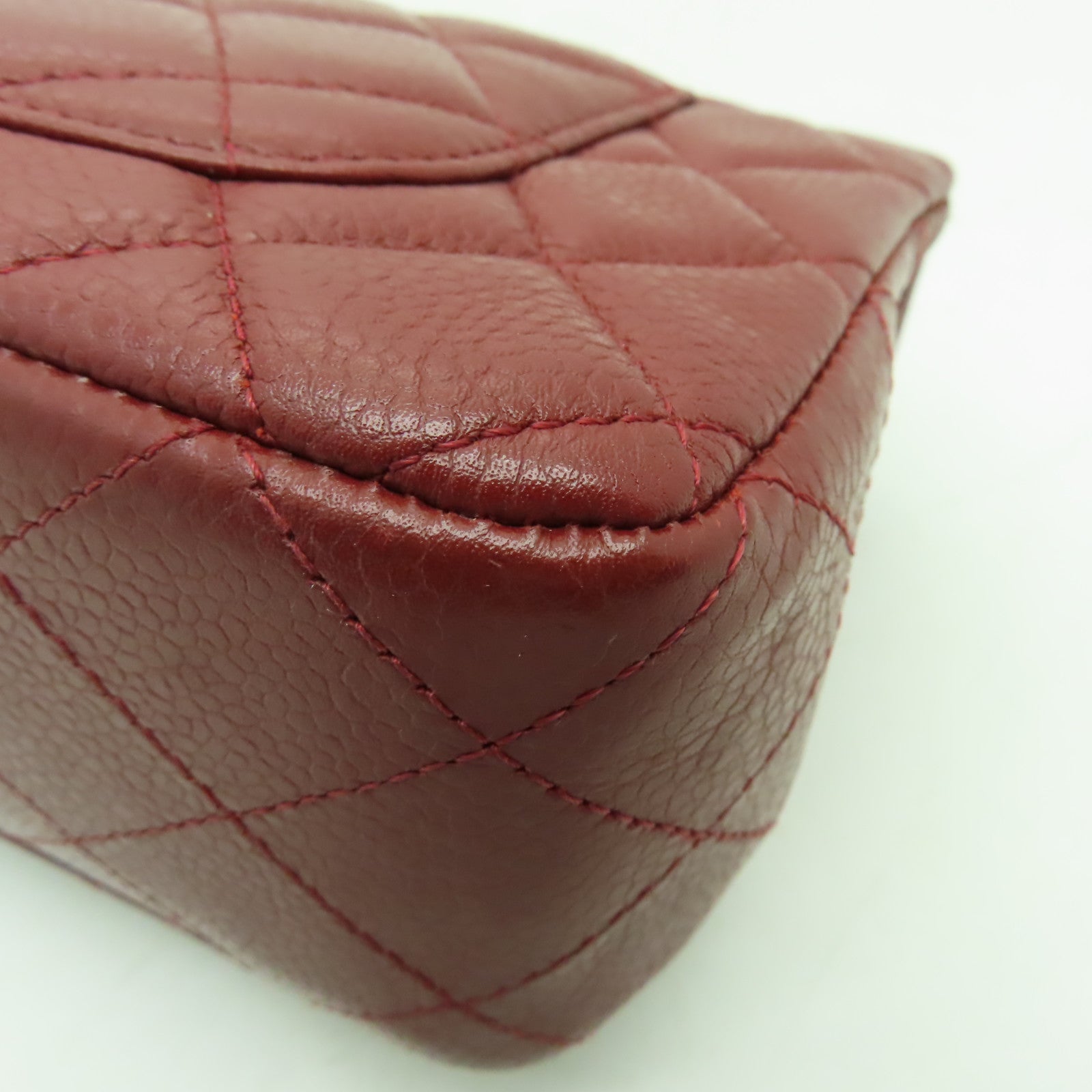CHANEL **【清倉大減價】菱格Caviar皮革Classic Flap 20cm銀扣鏈帶肩背袋深紅色
