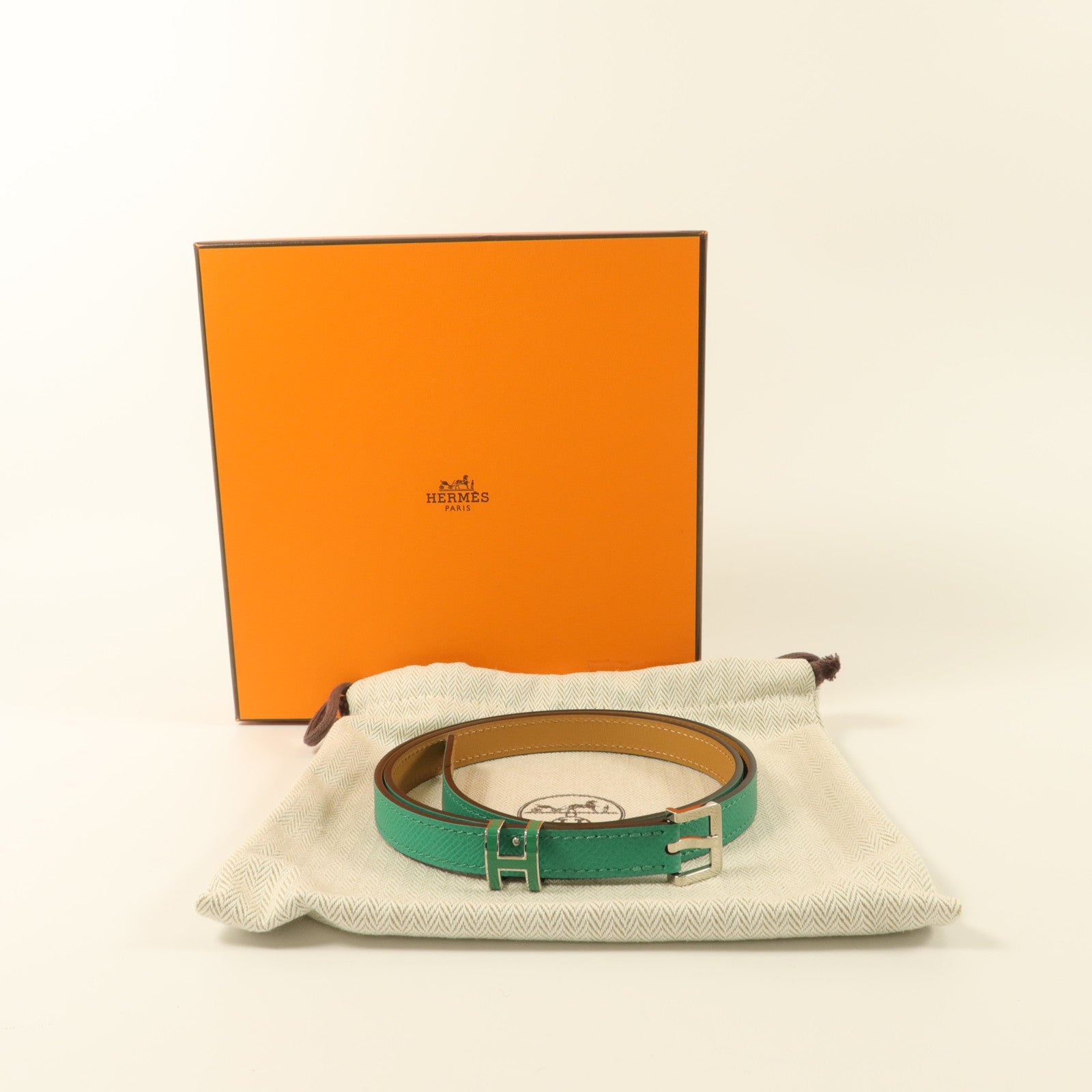 HERMES Epsom皮革Pop H15 Belt 75cm皮帶Vert Jade