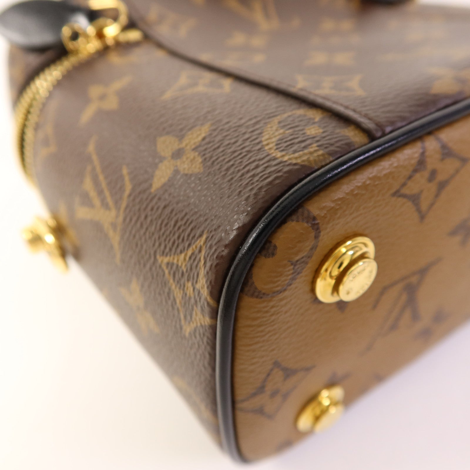 LOUIS VUITTON Monogram Reverse Vanity PM金扣手挽肩背兩用袋棕色