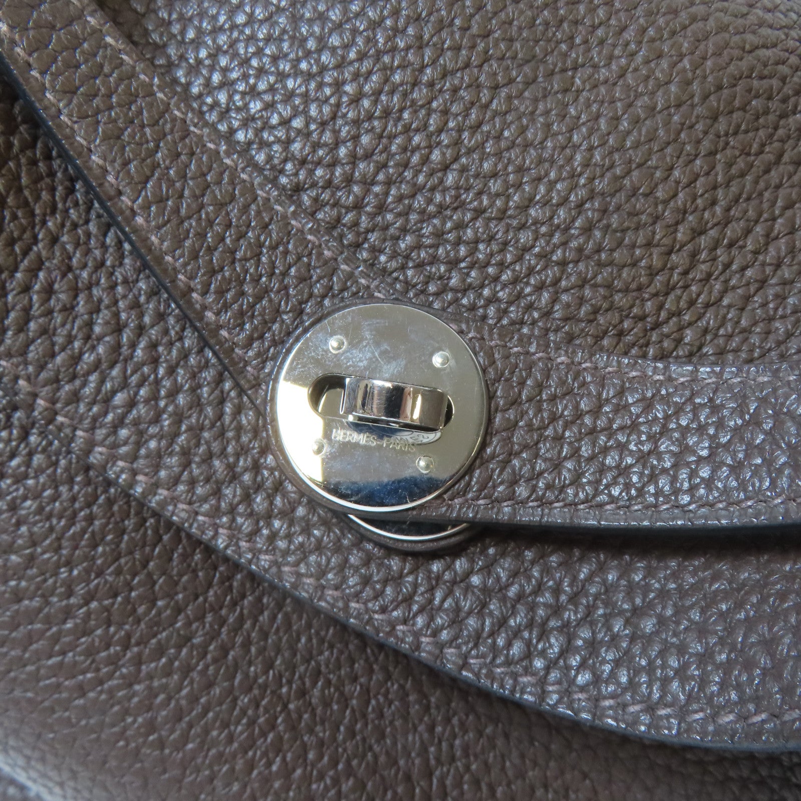 HERMES 【激減優惠】Clemence皮革Lindy 30銀扣肩背袋巧克力色