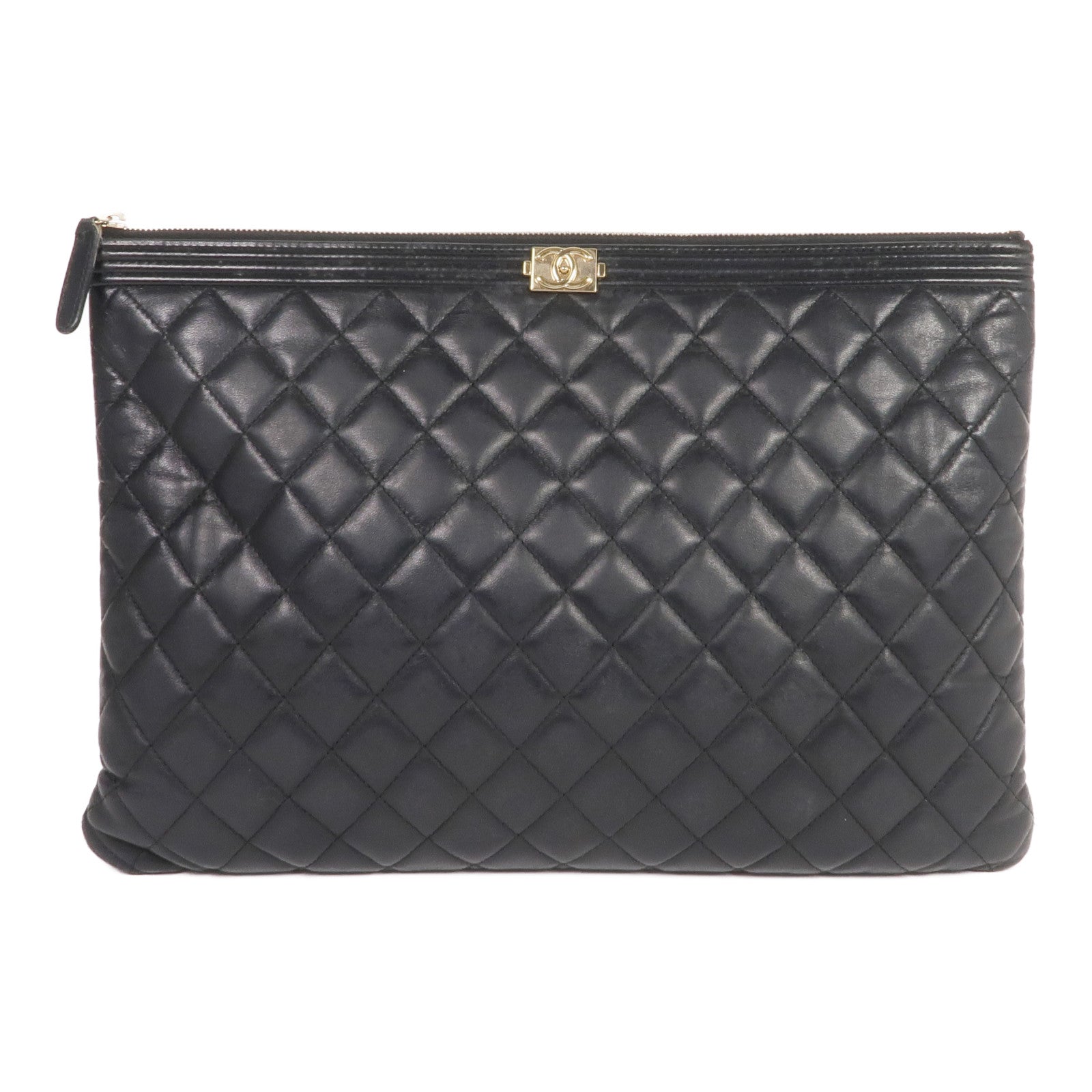 CHANEL 羊皮皮革Boy Clutch金扣手拿包