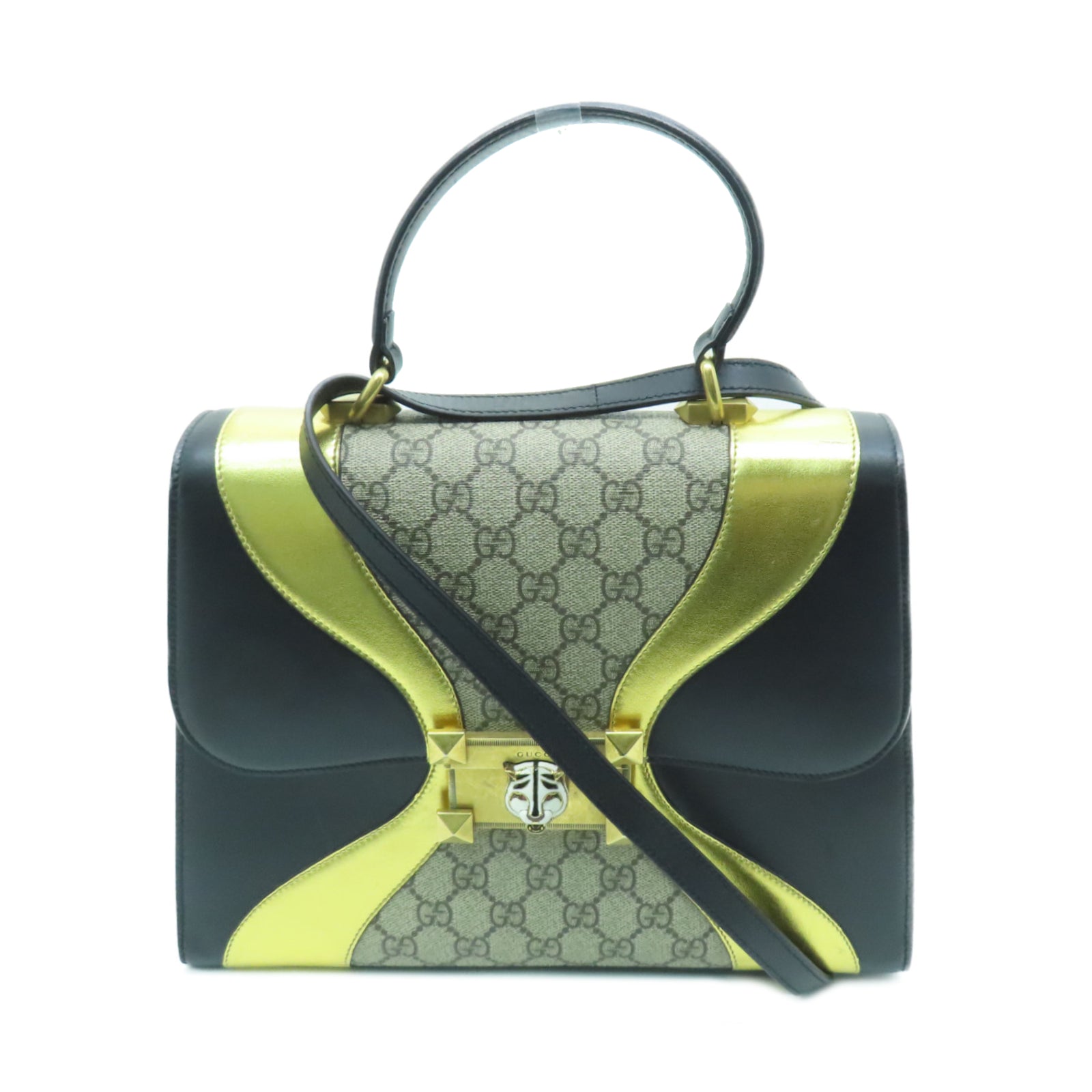 GUCCI 【清倉大減價】皮革/塗層帆布2way Shoulder Bag金扣手挽肩背兩用袋黑色