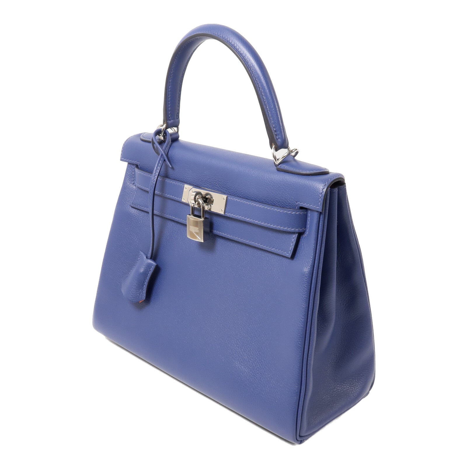 HERMES Evercolor皮革Kelly 28手挽肩背兩用袋Bleu Brighton/Orange Poppy