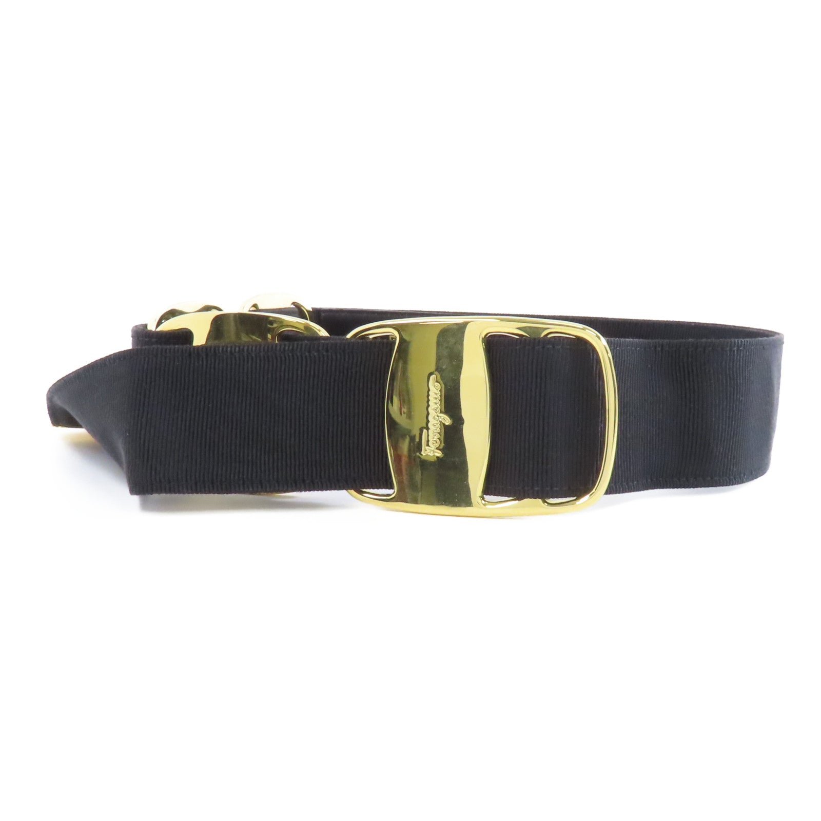 Salvatore Ferragamo 棉/Viscose Belt金扣皮帶黑色