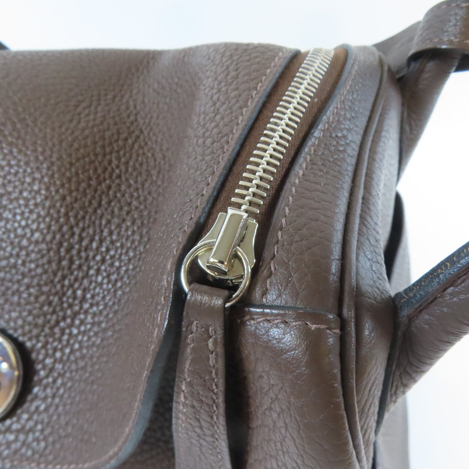 HERMES 【激減優惠】Clemence皮革Lindy 30銀扣肩背袋巧克力色