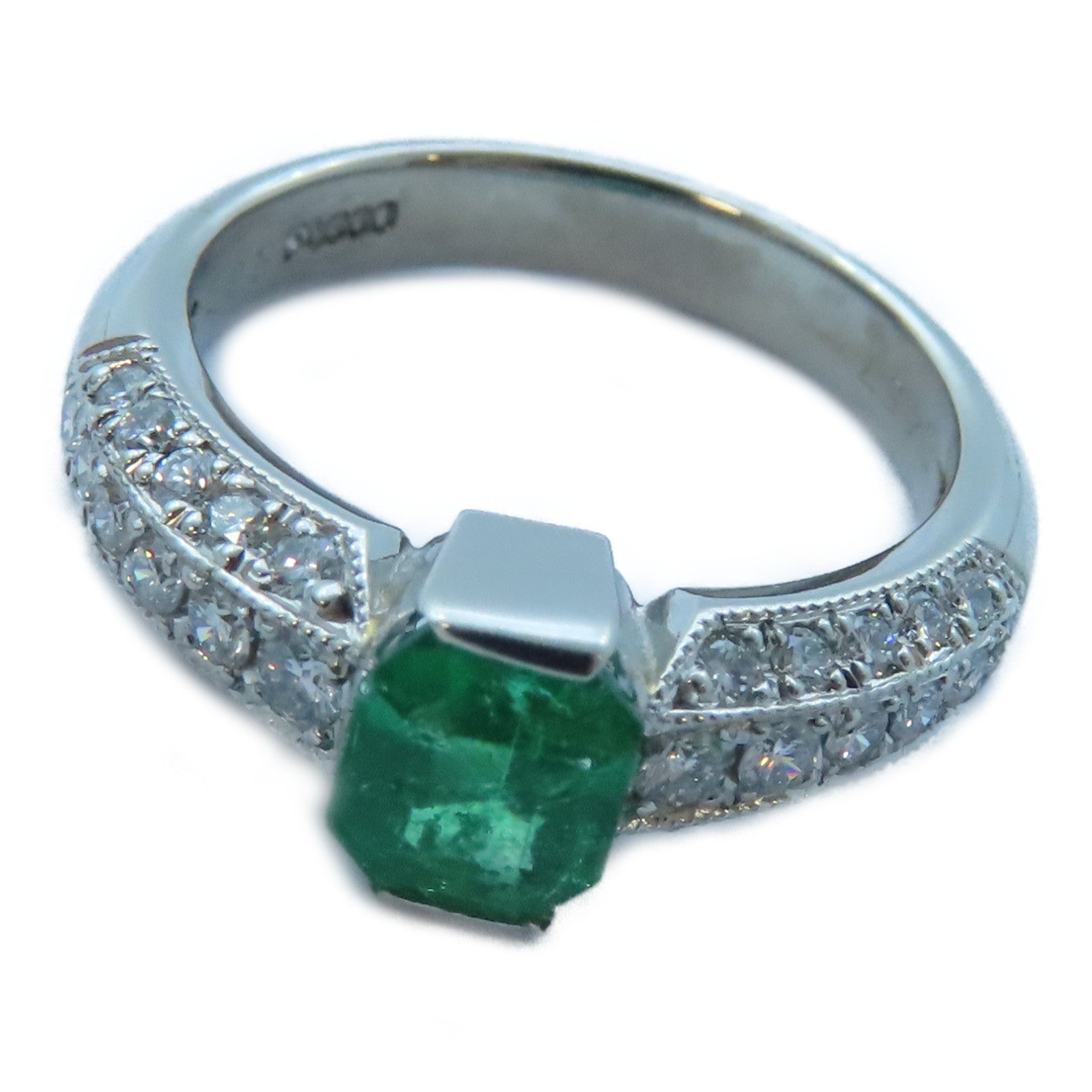 JEWELRY PT900白金Emerald/Diamond Ring 0.95ct綠寶石/0.457ct鑽石戒指US#6.5