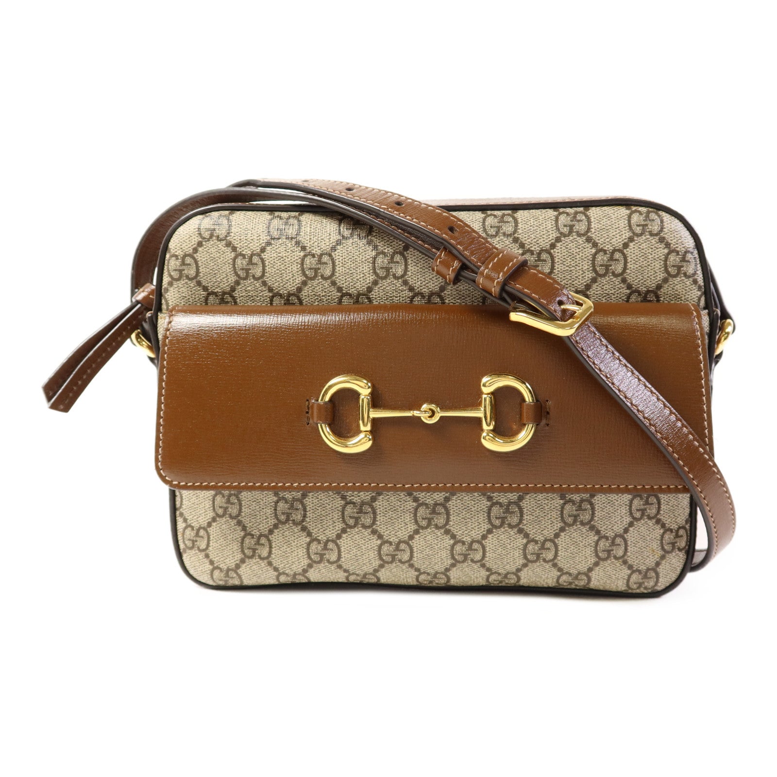 GUCCI 塗層帆布Horsebit 1955 Small Shoulder Bag金扣肩背袋