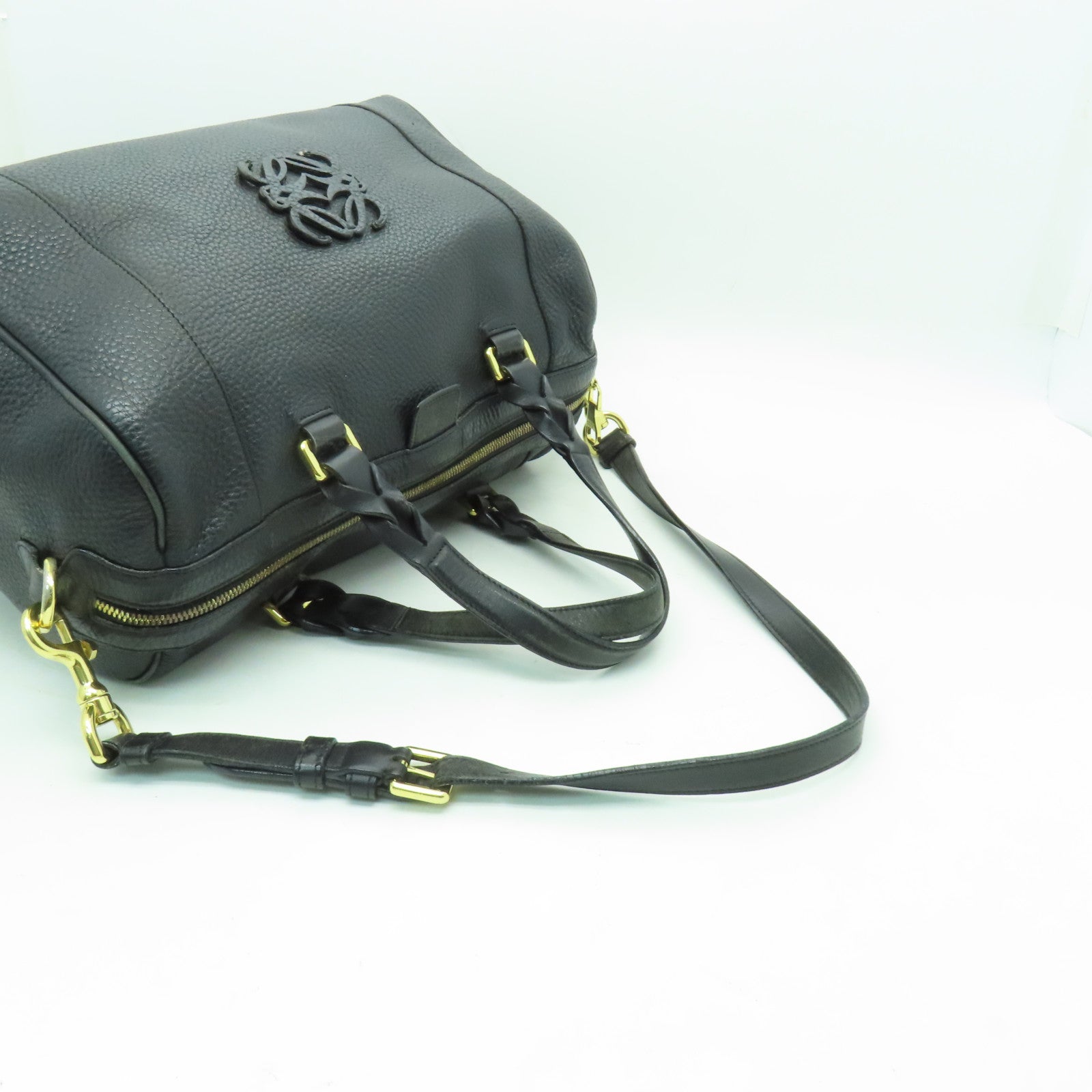 LOEWE 【清倉大減價】牛皮皮革Fusta 2 Way Shoulder金扣手挽肩背兩用袋黑色
