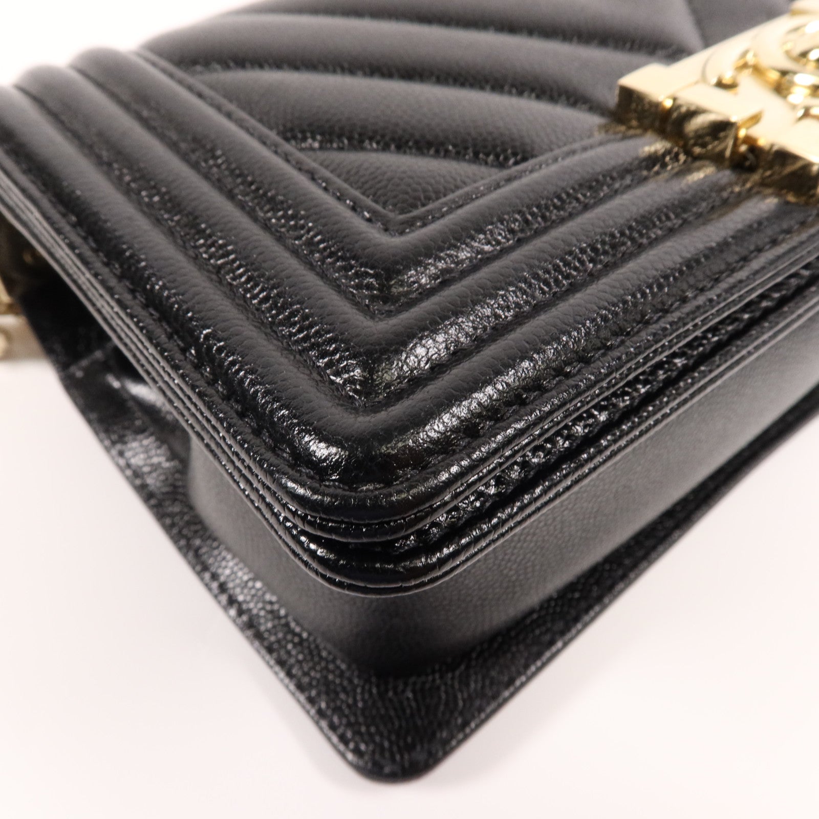 CHANEL 牛皮皮革Boy 20cm金扣鏈帶肩背袋