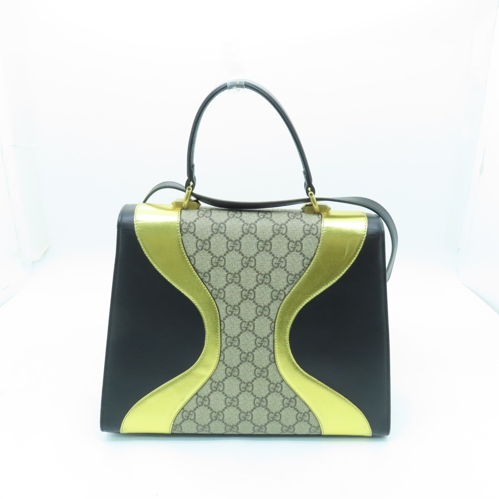 GUCCI 【清倉大減價】皮革/塗層帆布2way Shoulder Bag金扣手挽肩背兩用袋黑色