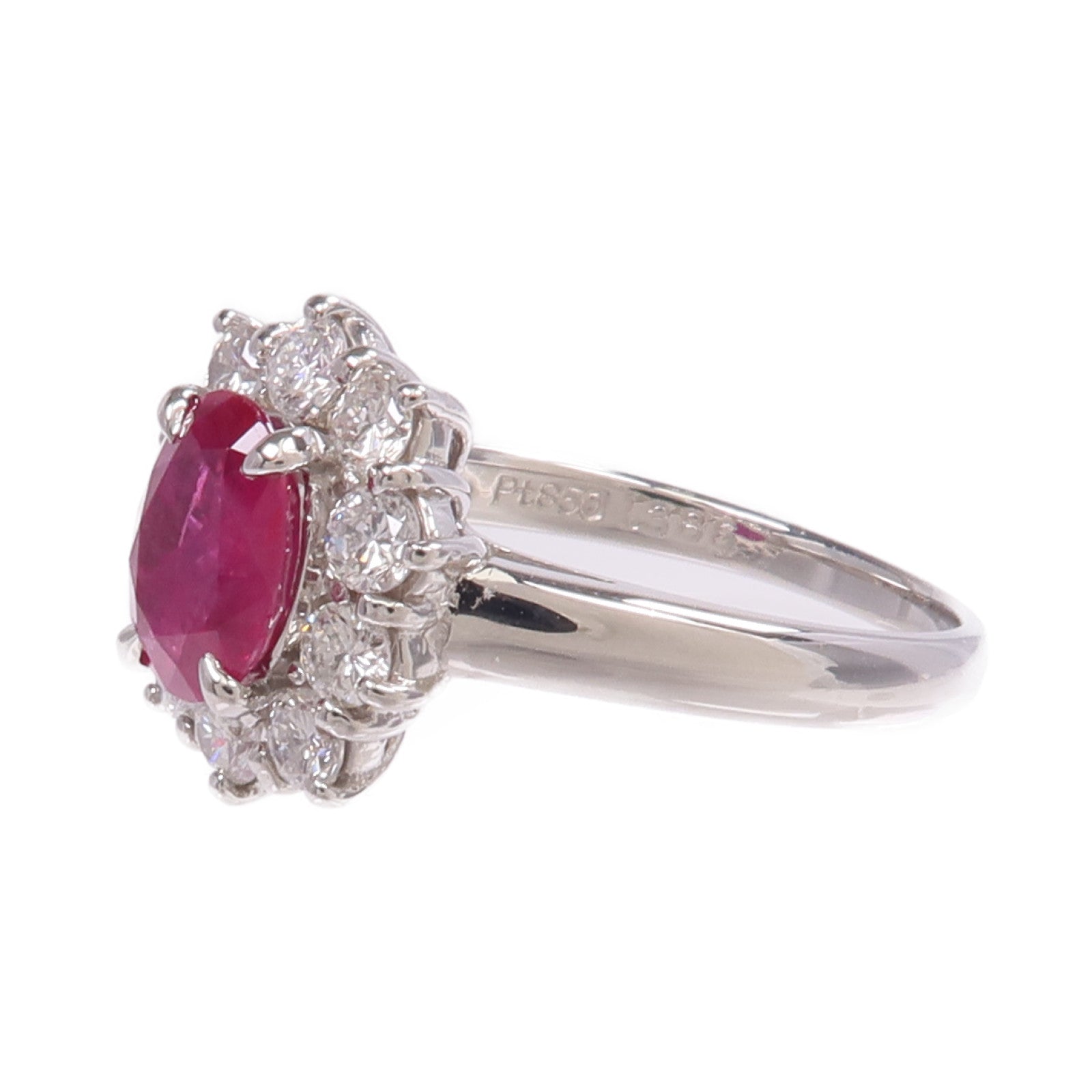 JEWELRY PT850鉑金Ruby Diamond Ring紅寶石/鑽石戒指US#7