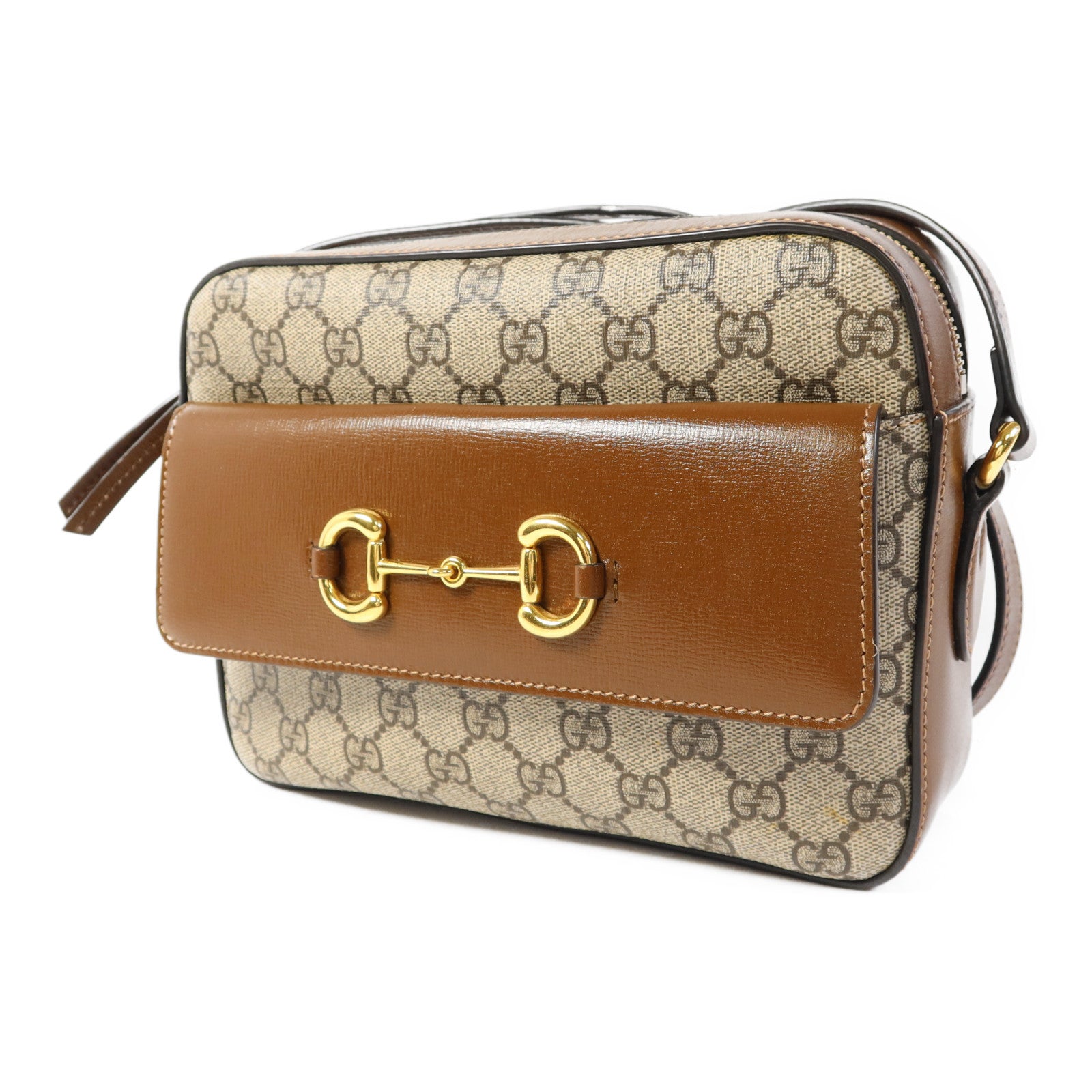 GUCCI 塗層帆布Horsebit 1955 Small Shoulder Bag金扣肩背袋