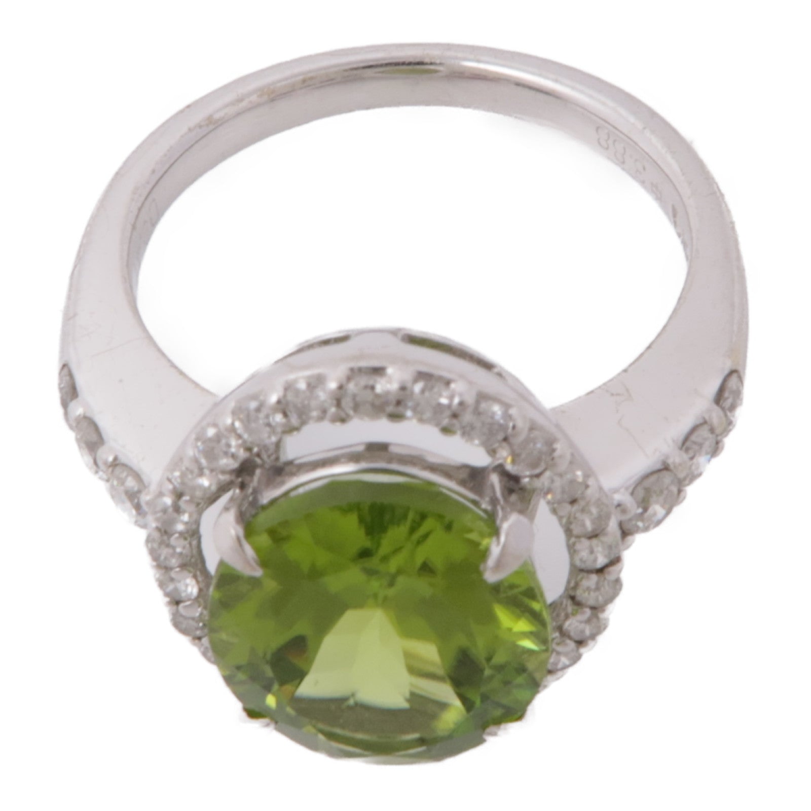 JEWELRY 18K白金Peridot/Diamond Ring橄欖石/鑽石戒指US#6