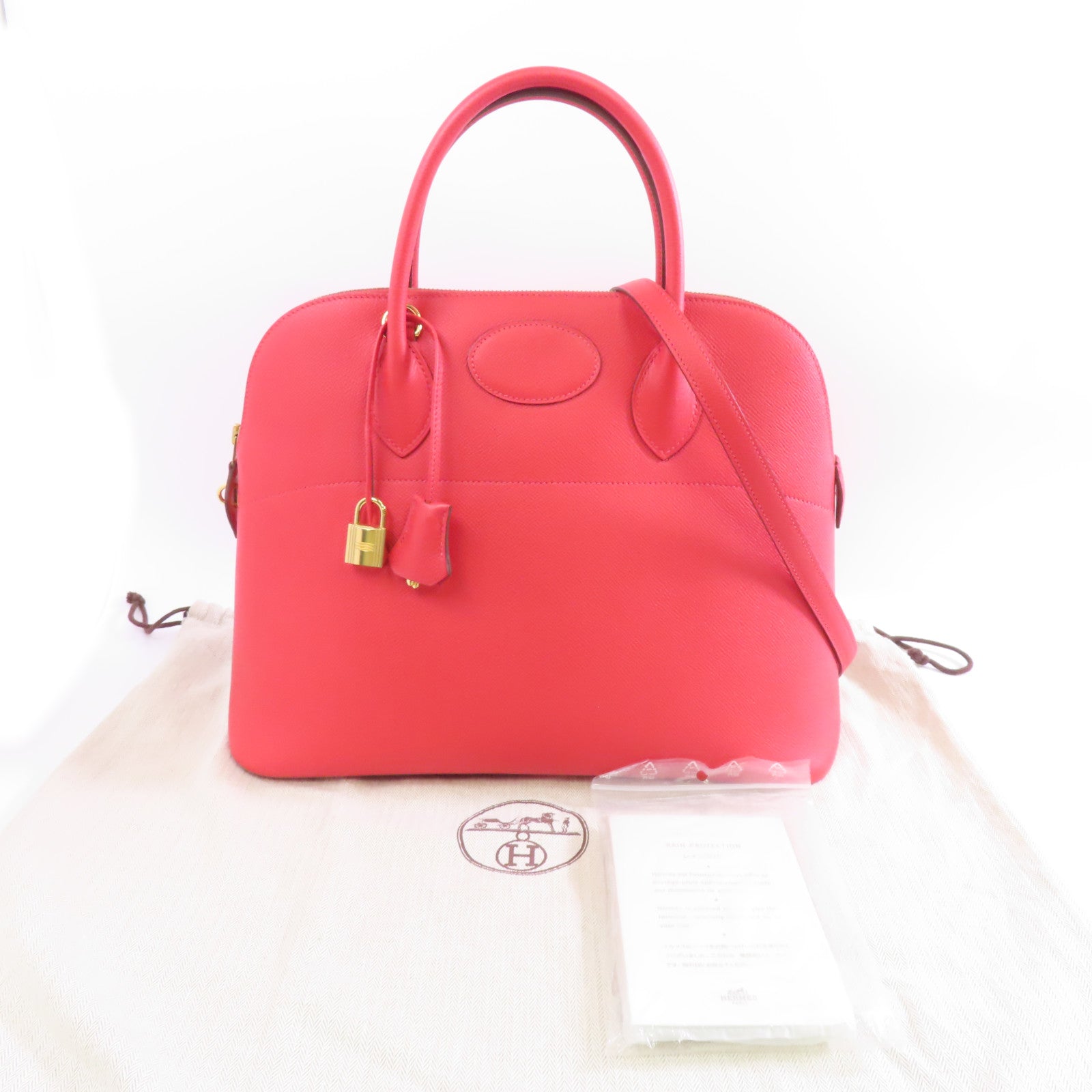 HERMES Epsom皮革Bolide 35金扣手挽肩背兩用袋紅色