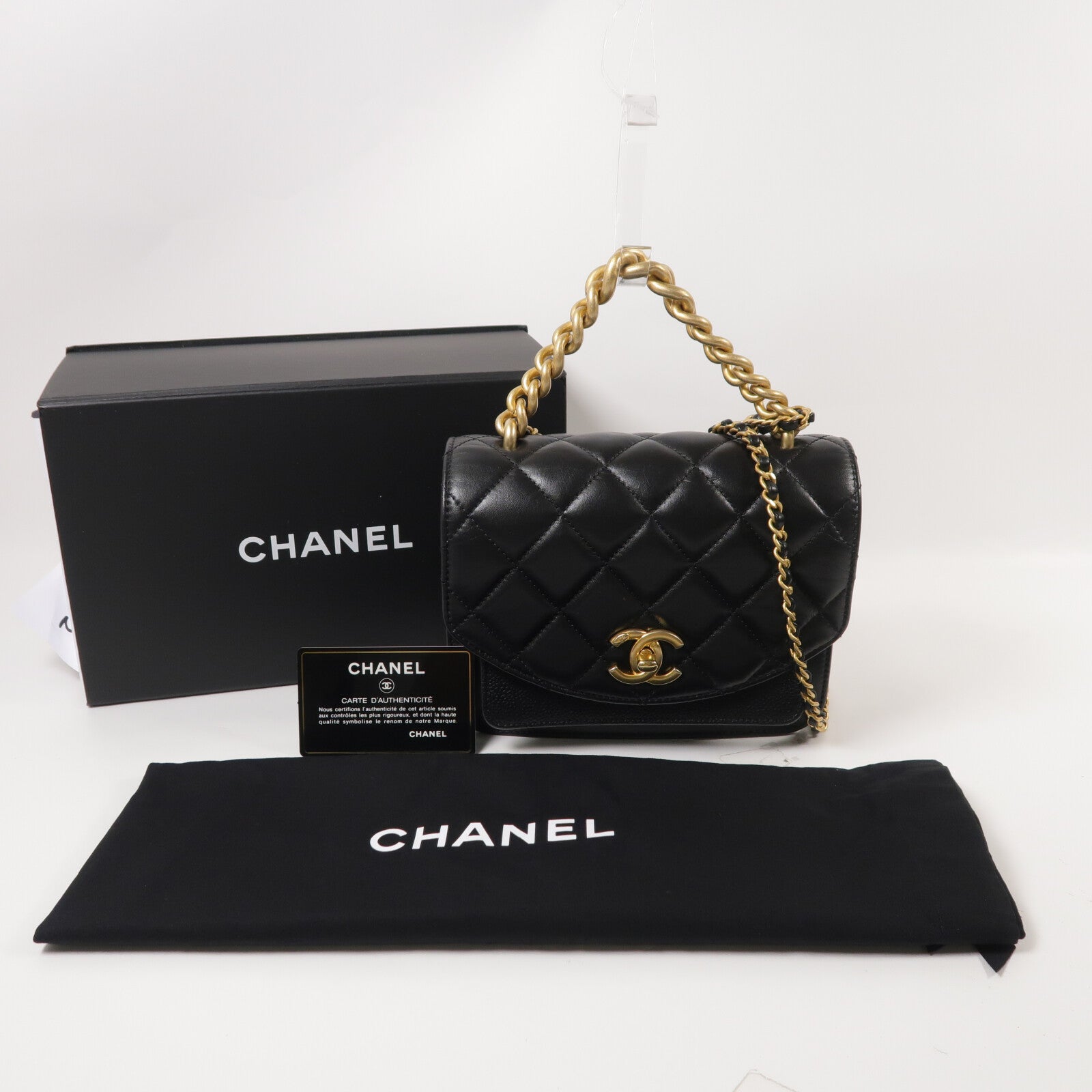 CHANEL 牛皮皮革Chain Handle Flap Bag手挽肩背兩用袋