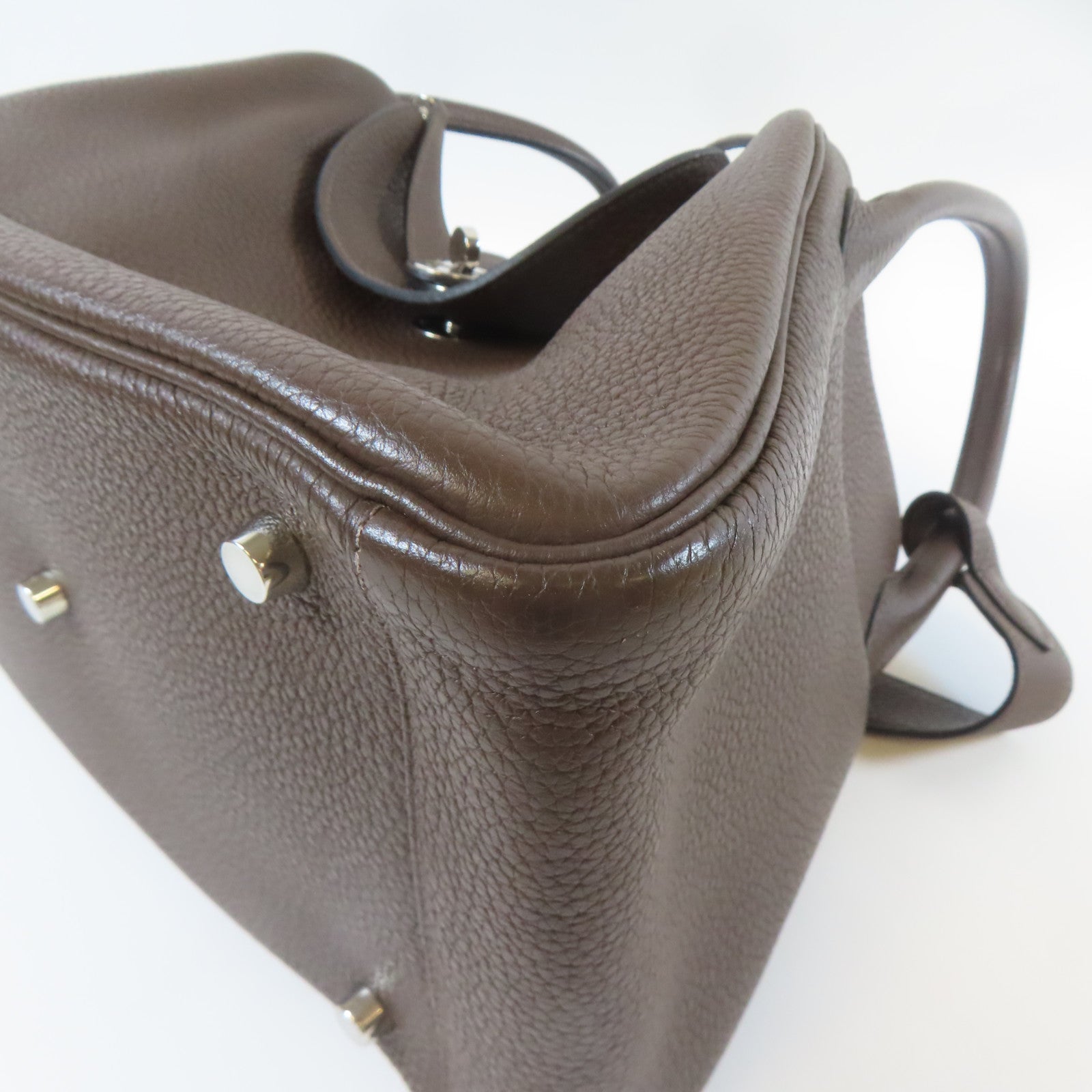 HERMES 【激減優惠】Clemence皮革Lindy 30銀扣肩背袋巧克力色