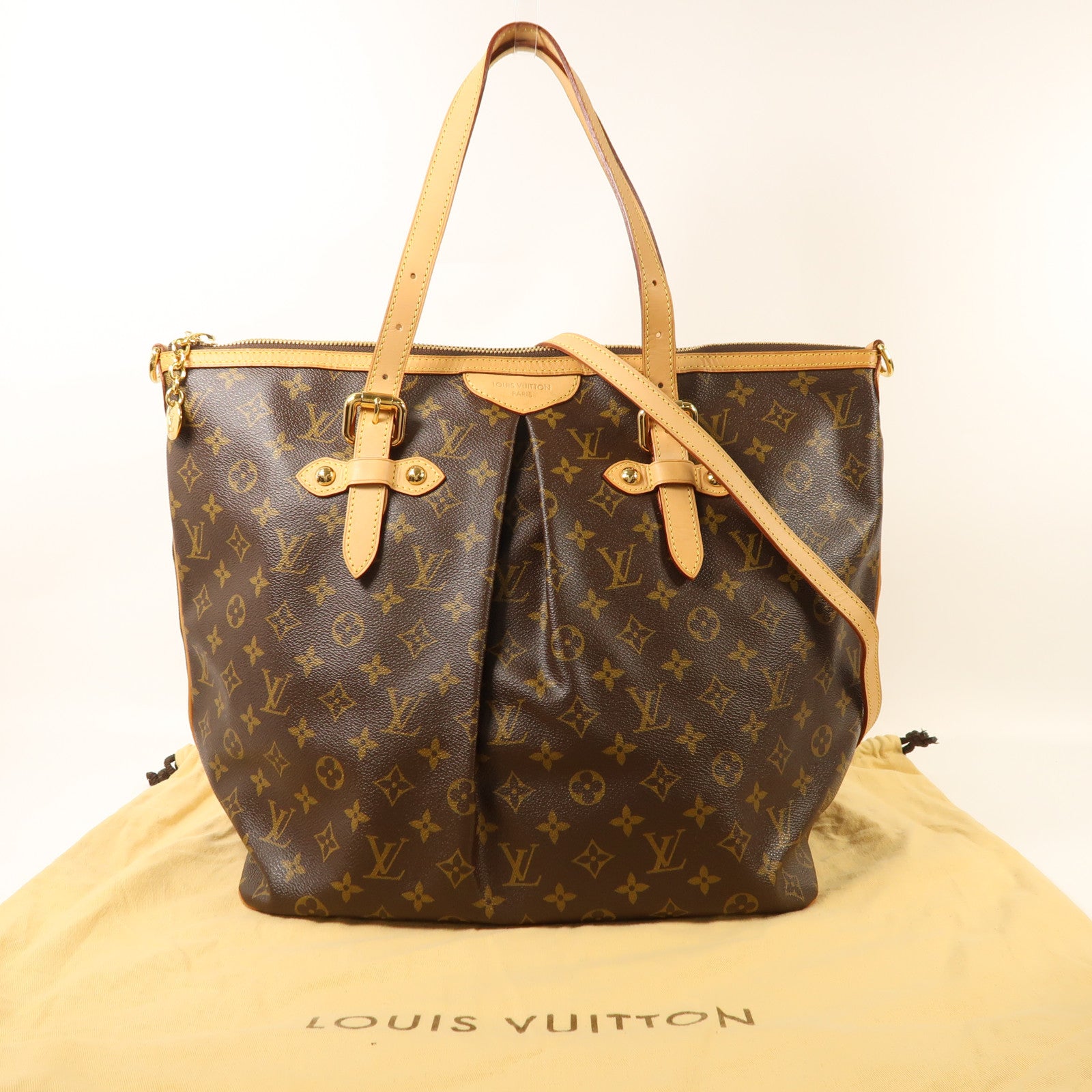 LOUIS VUITTON Monogram Palermo GM金扣手挽肩背兩用袋棕色