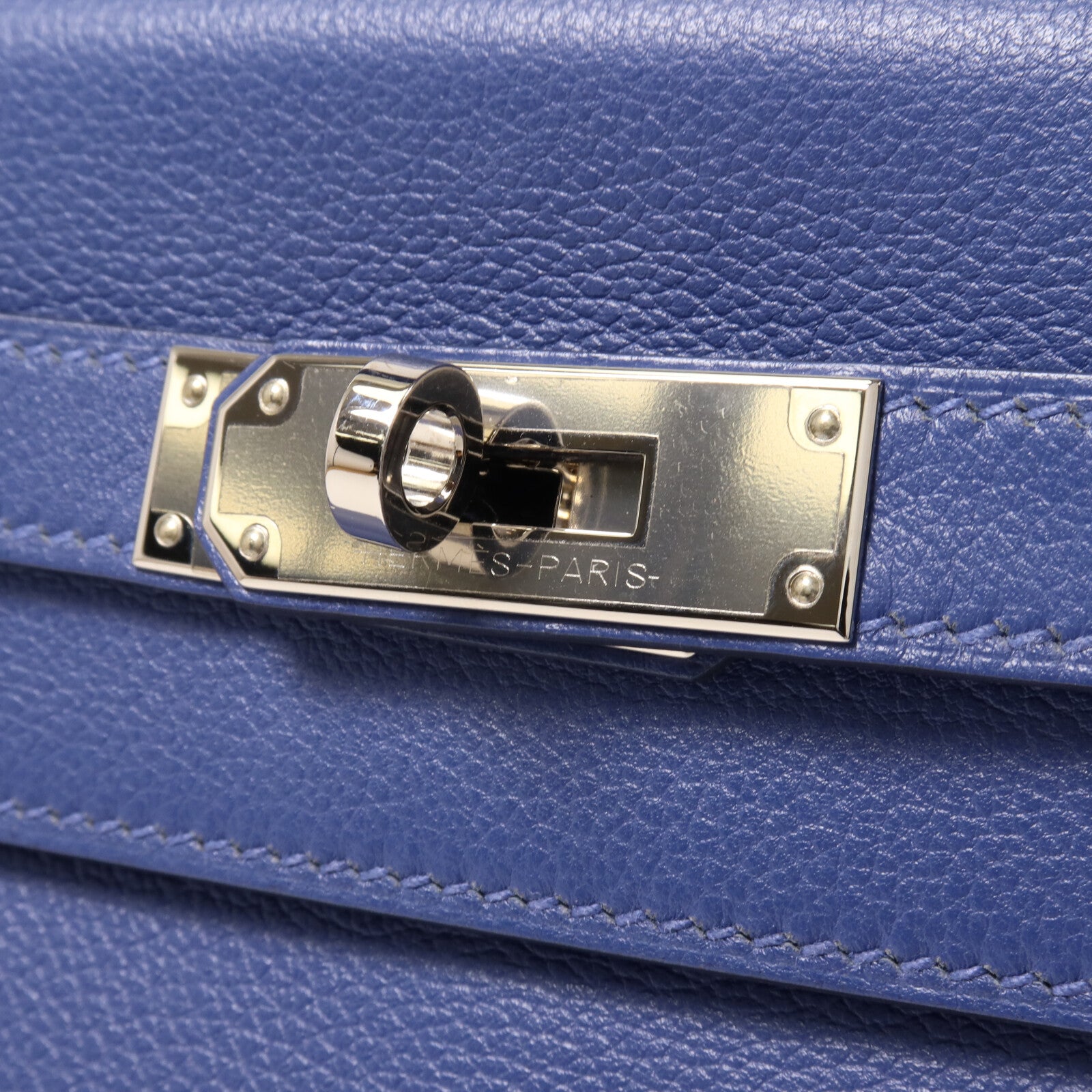 HERMES Evercolor皮革Kelly 28手挽肩背兩用袋Bleu Brighton/Orange Poppy