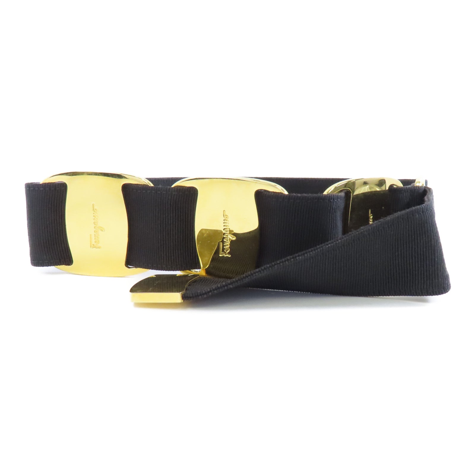 Salvatore Ferragamo 棉/Viscose Belt金扣皮帶黑色