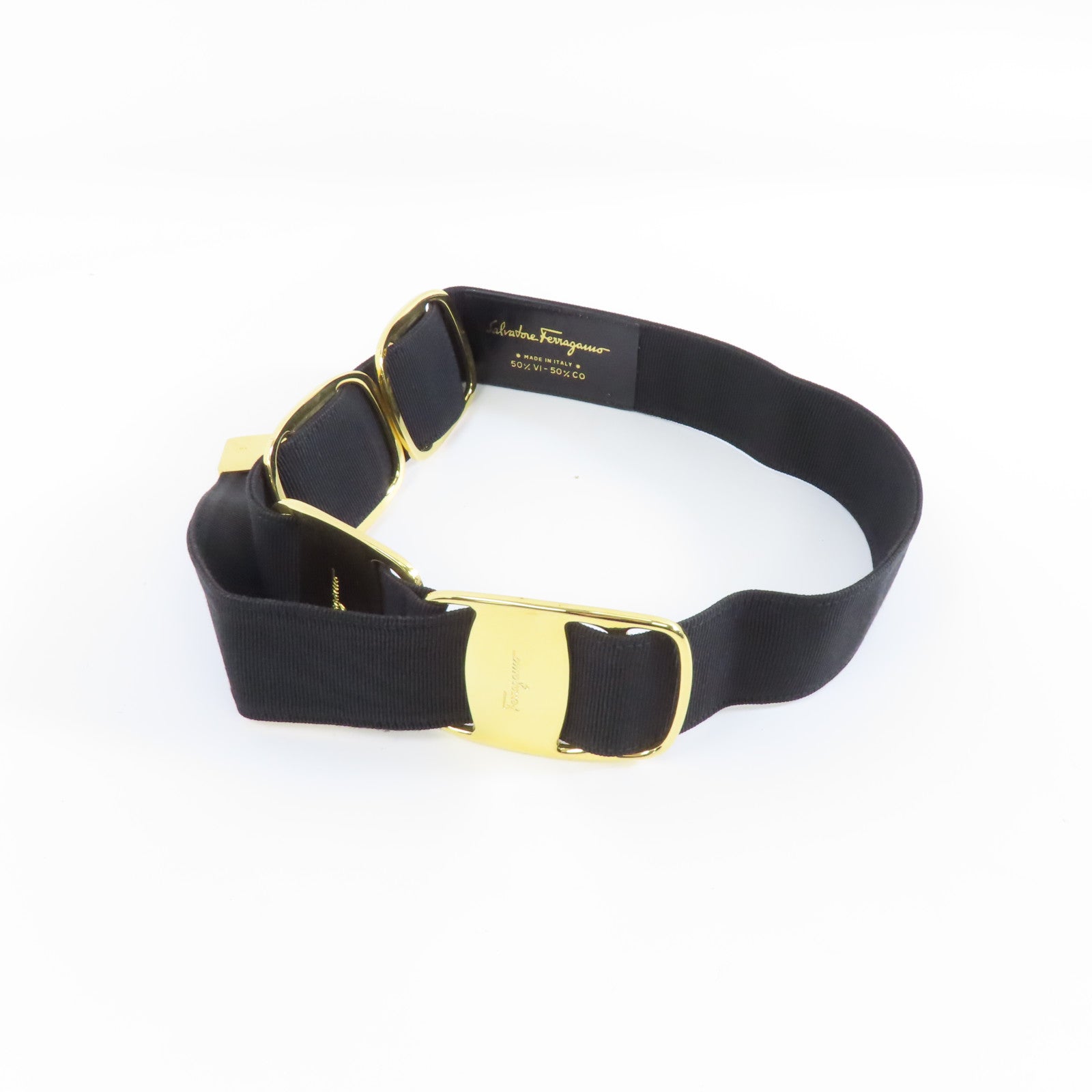 Salvatore Ferragamo 棉/Viscose Belt金扣皮帶黑色