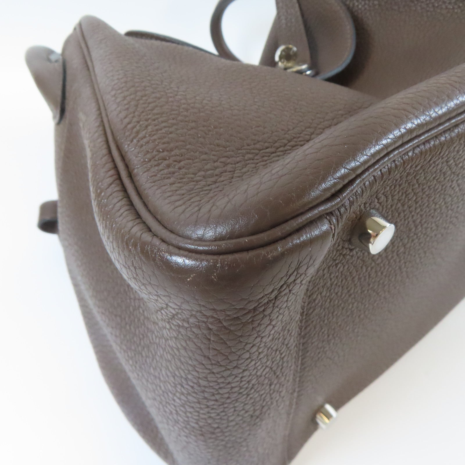 HERMES 【激減優惠】Clemence皮革Lindy 30銀扣肩背袋巧克力色