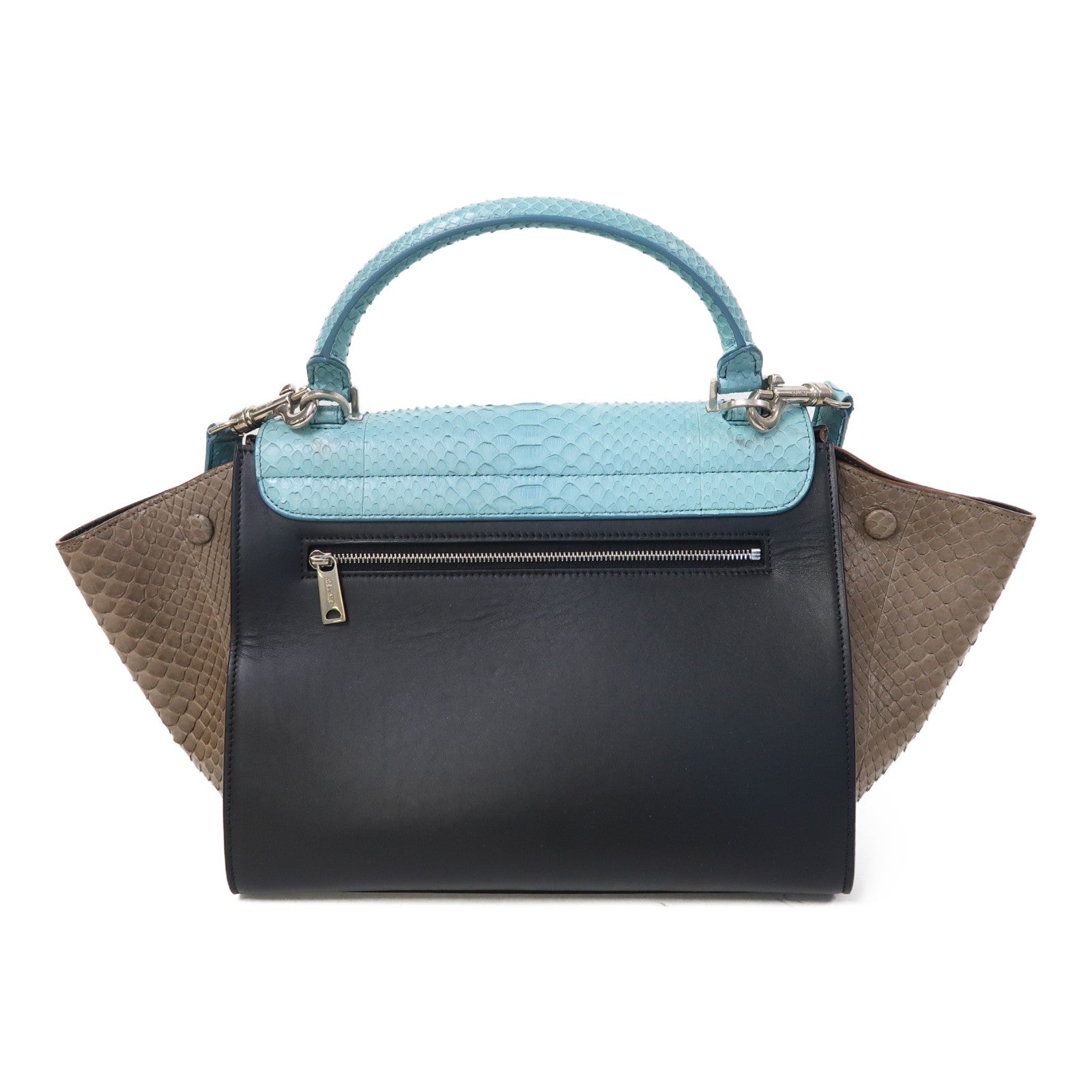 CELINE 蛇皮皮革Trapeze銀扣手挽肩背兩用袋藍色