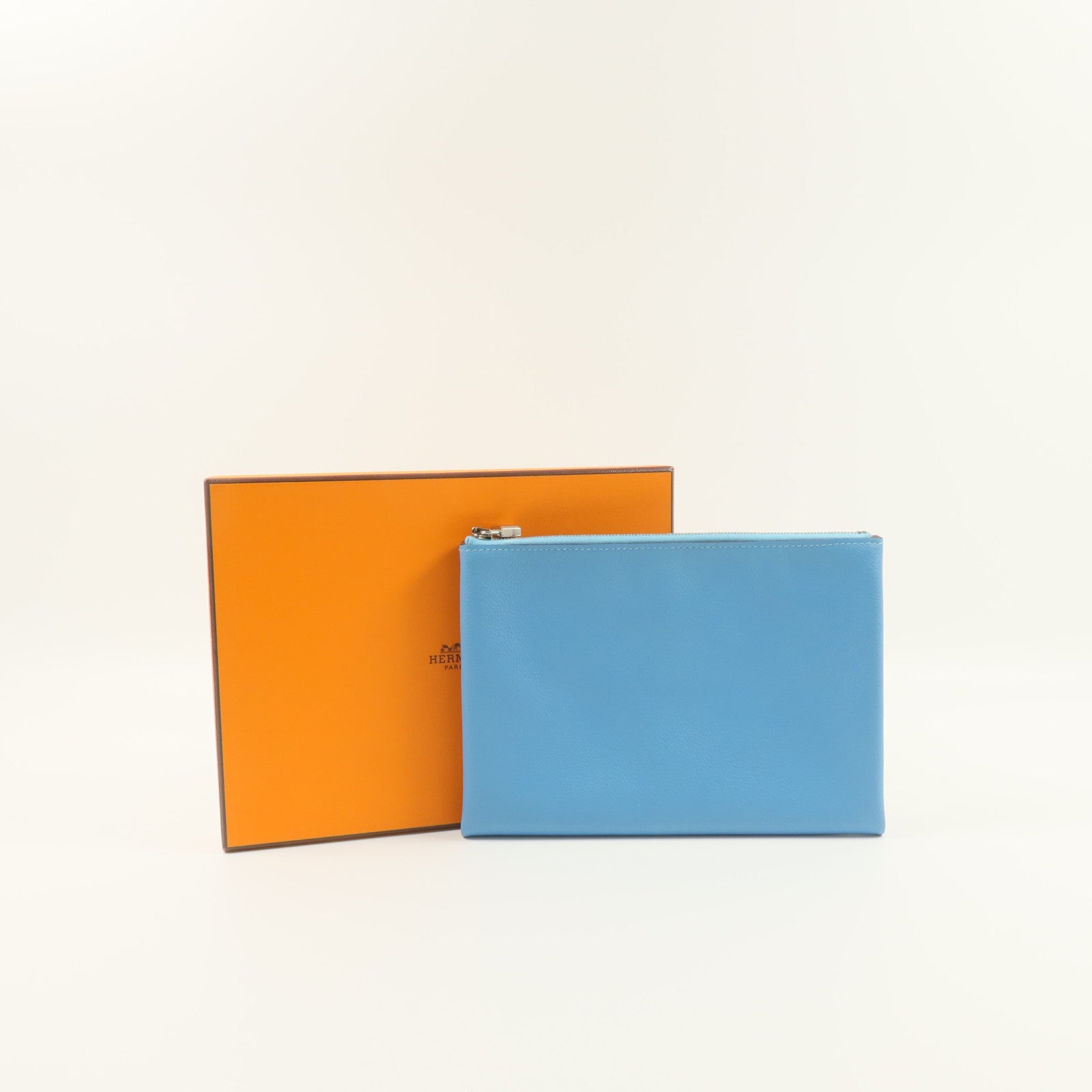 HERMES Evercolor皮革Atout 20 Pouch手拿包Bleu du Nord/Braise