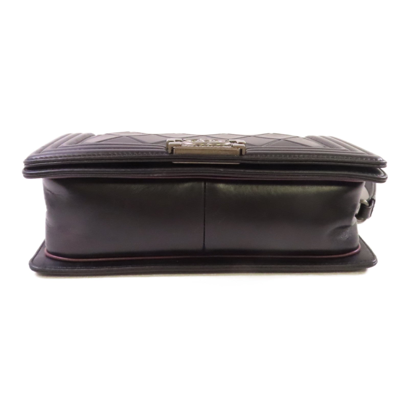 CHANEL 菱格牛皮皮革Boy Chanel 25cm Chain Shoulder Bag銀扣鏈帶肩背袋黑色