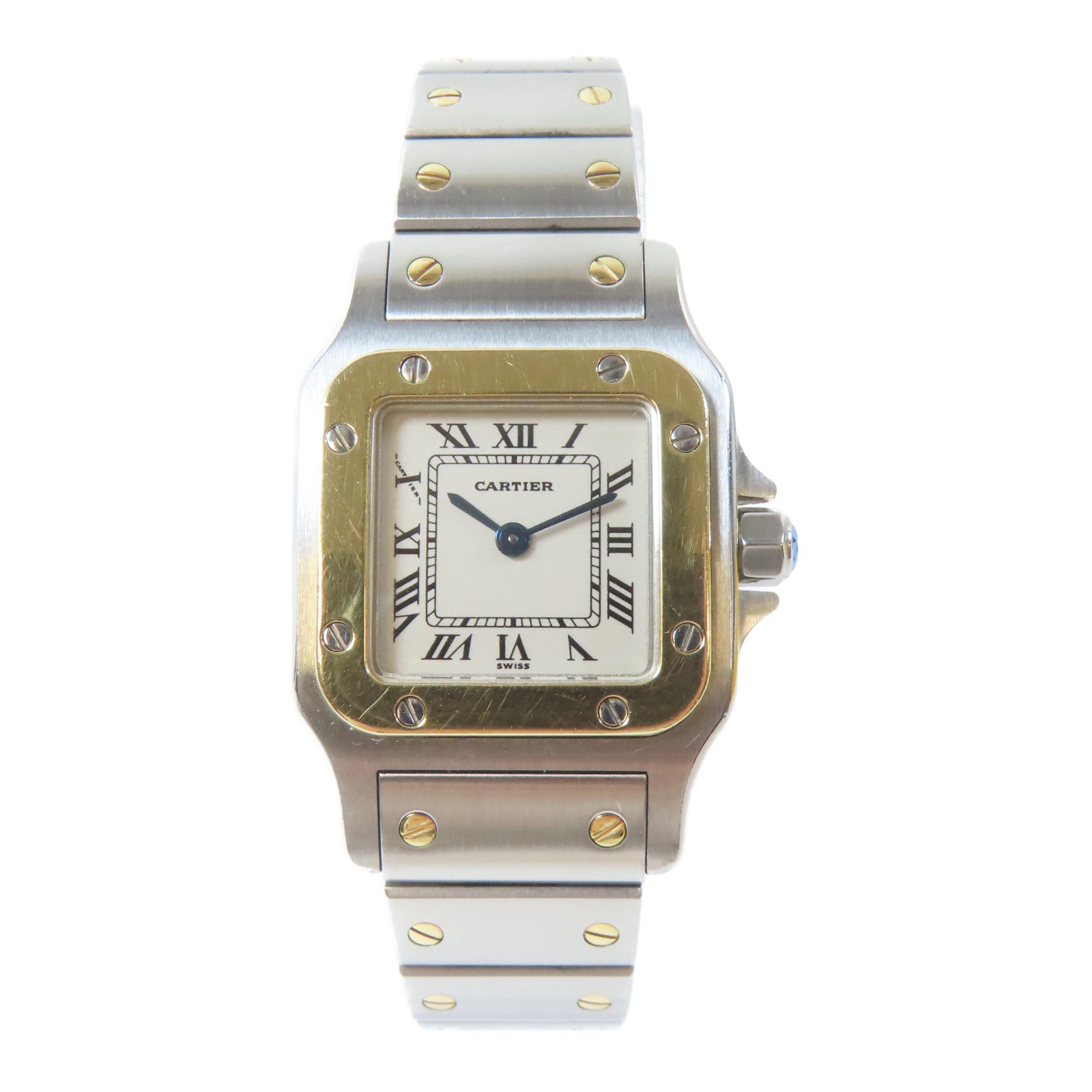 CARTIER Santos Galbee不鏽鋼手錶石英機芯白色#15cm
