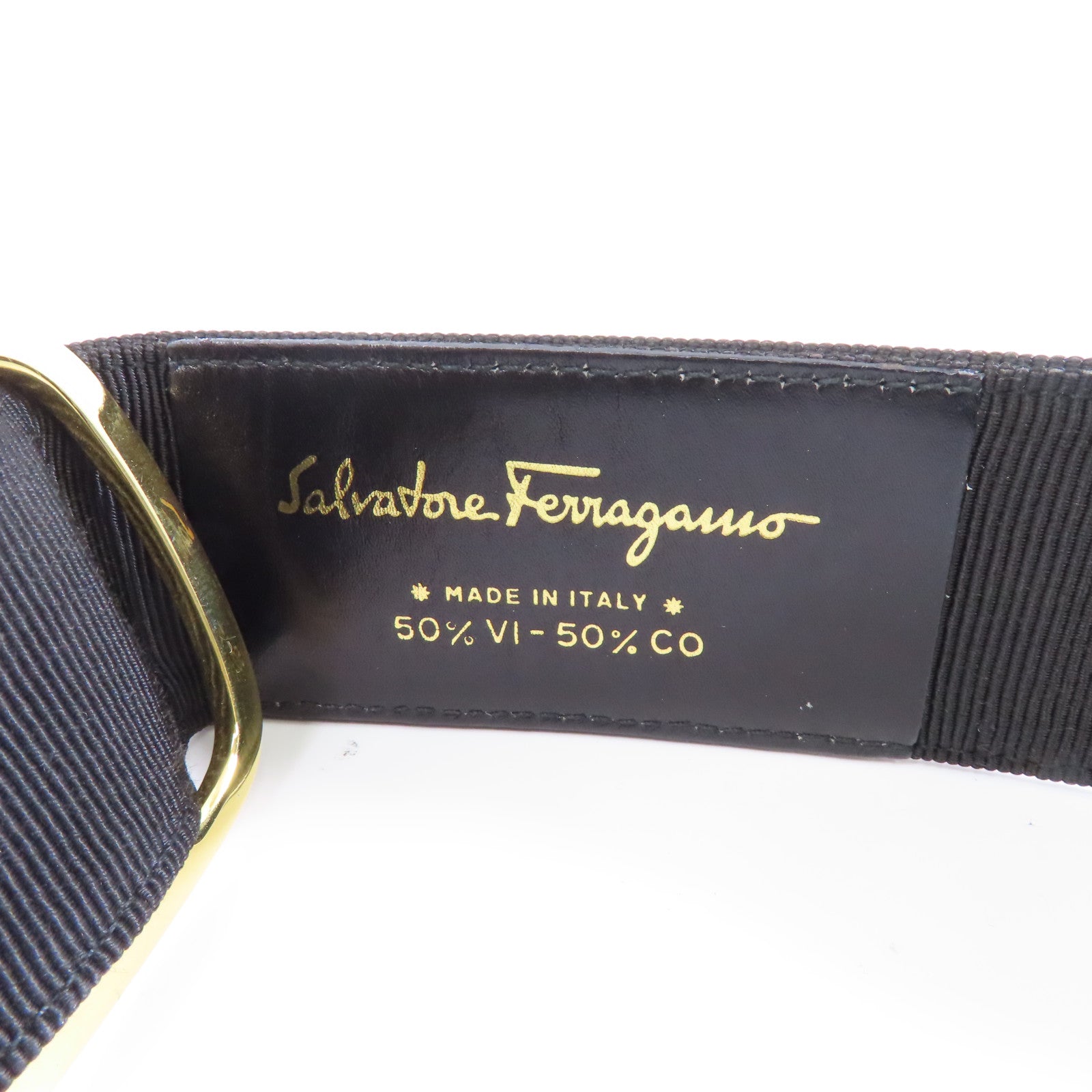 Salvatore Ferragamo 棉/Viscose Belt金扣皮帶黑色