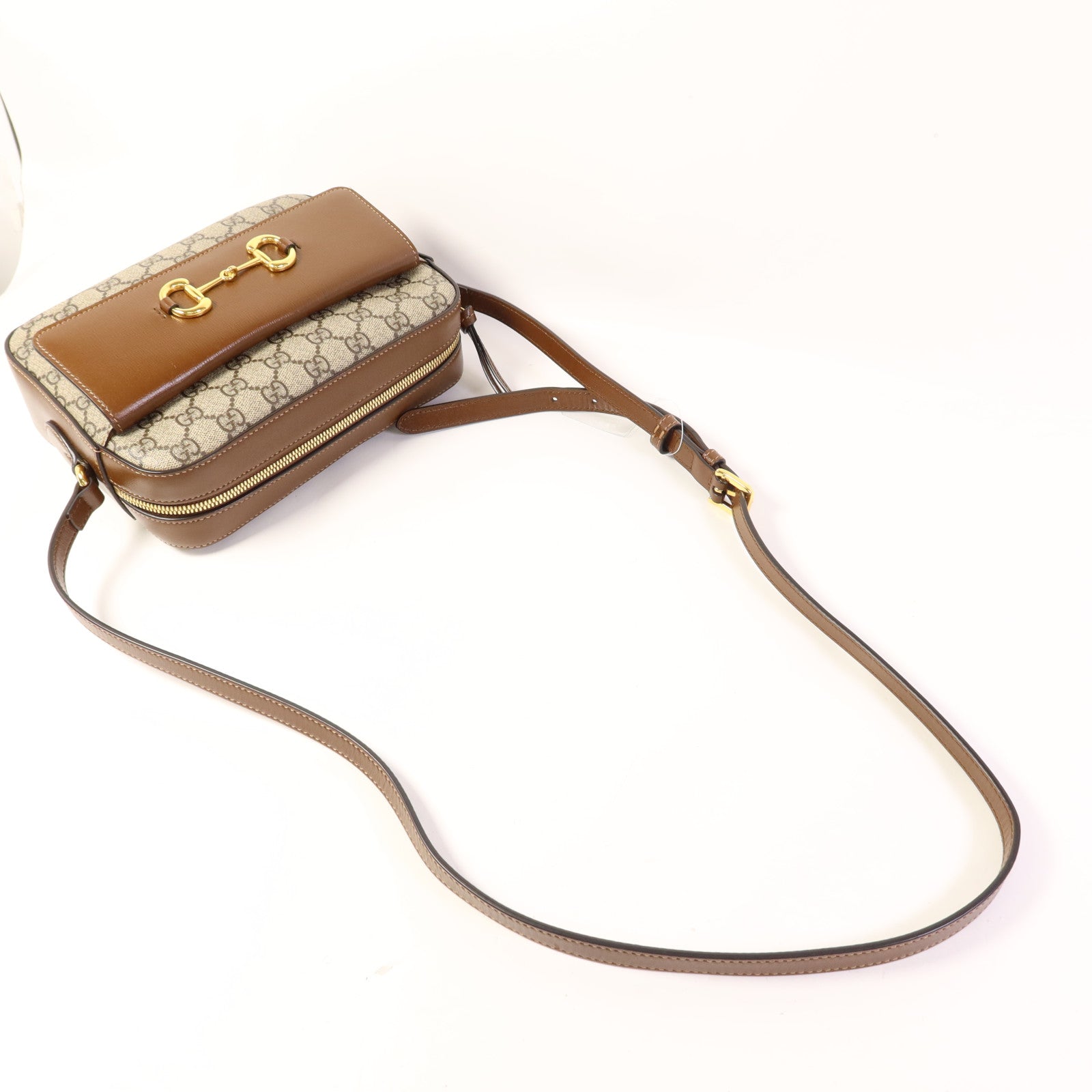 GUCCI 塗層帆布Horsebit 1955 Small Shoulder Bag金扣肩背袋