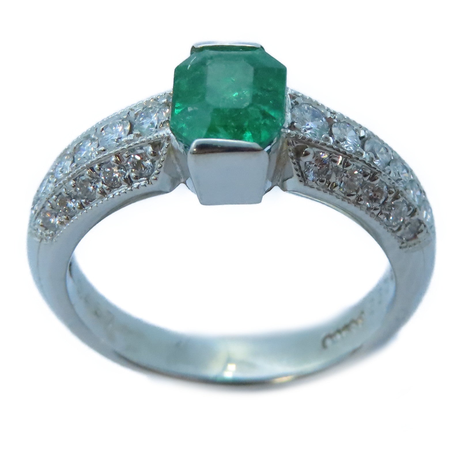 JEWELRY PT900白金Emerald/Diamond Ring 0.95ct綠寶石/0.457ct鑽石戒指US#6.5