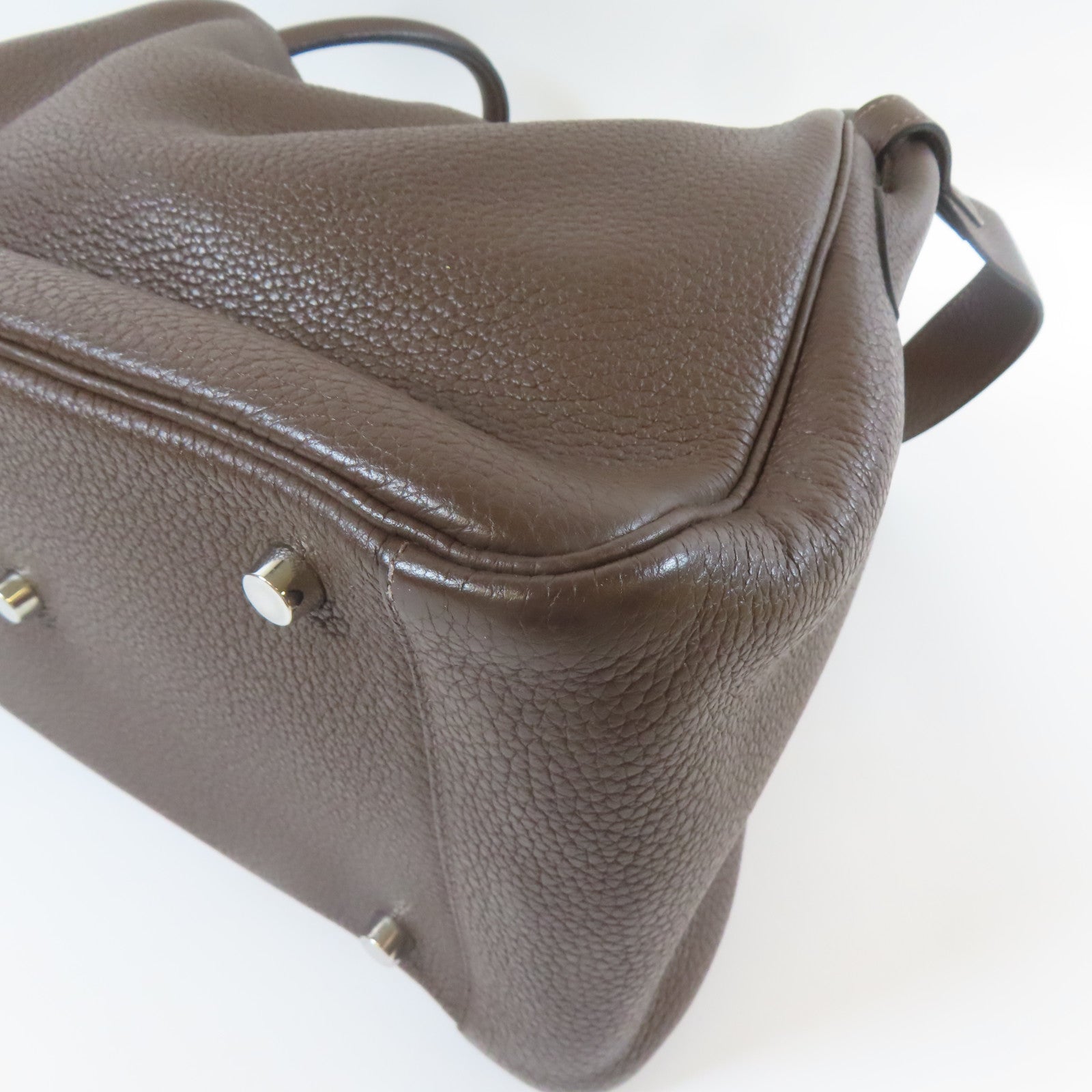 HERMES 【激減優惠】Clemence皮革Lindy 30銀扣肩背袋巧克力色