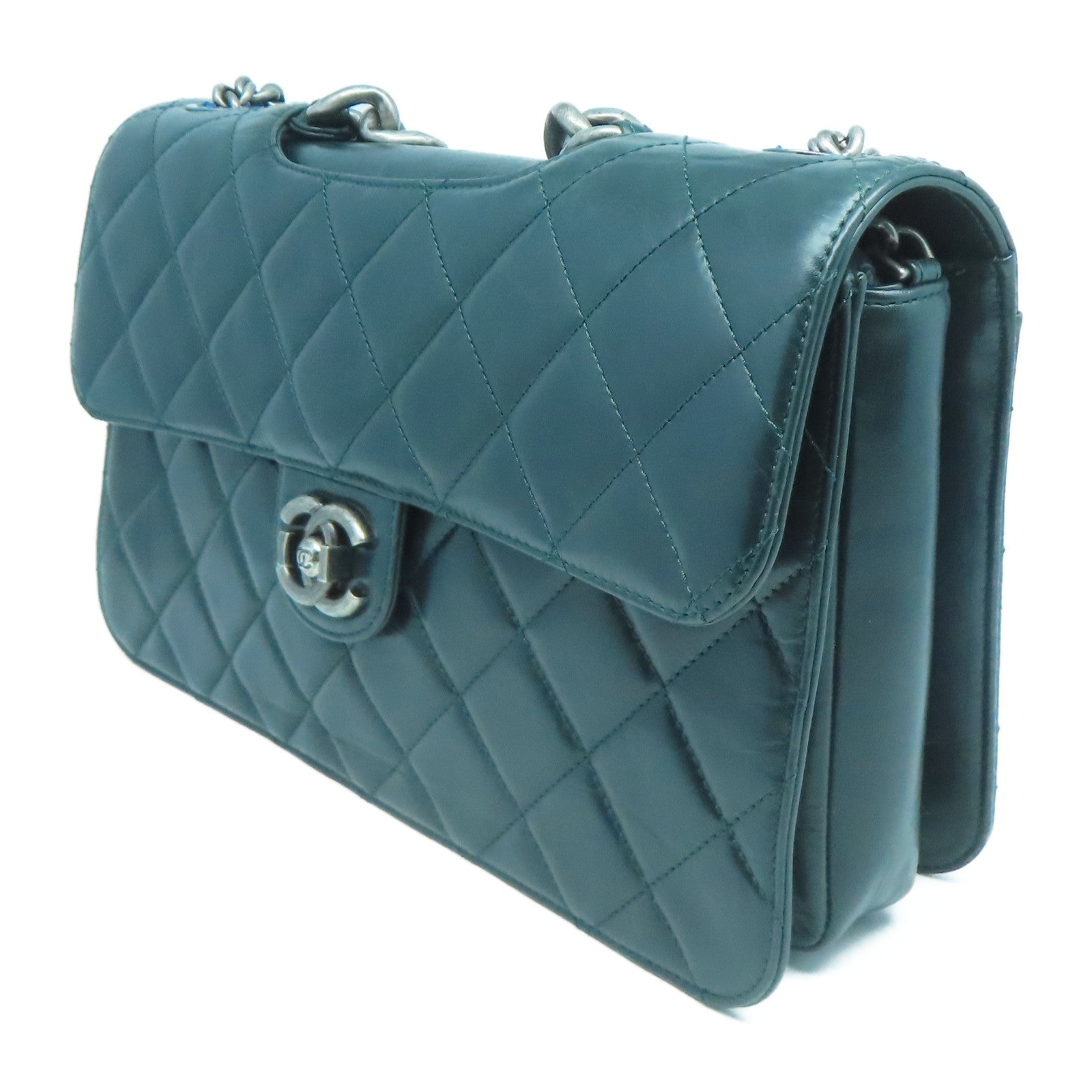 CHANEL 【激減優惠】牛皮皮革Chain Shoulder銀扣鏈帶肩背袋綠色