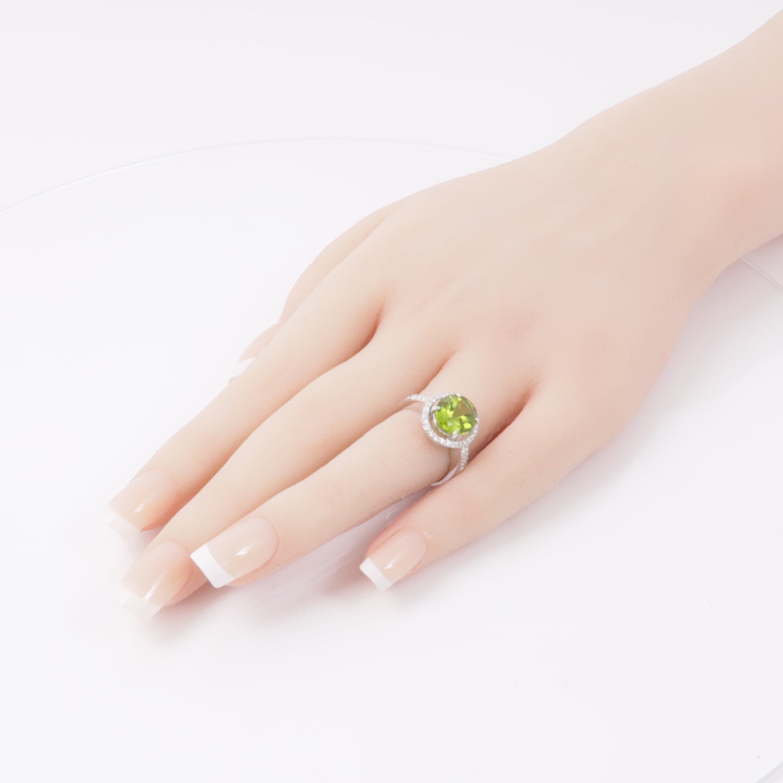 JEWELRY 18K白金Peridot/Diamond Ring橄欖石/鑽石戒指US#6
