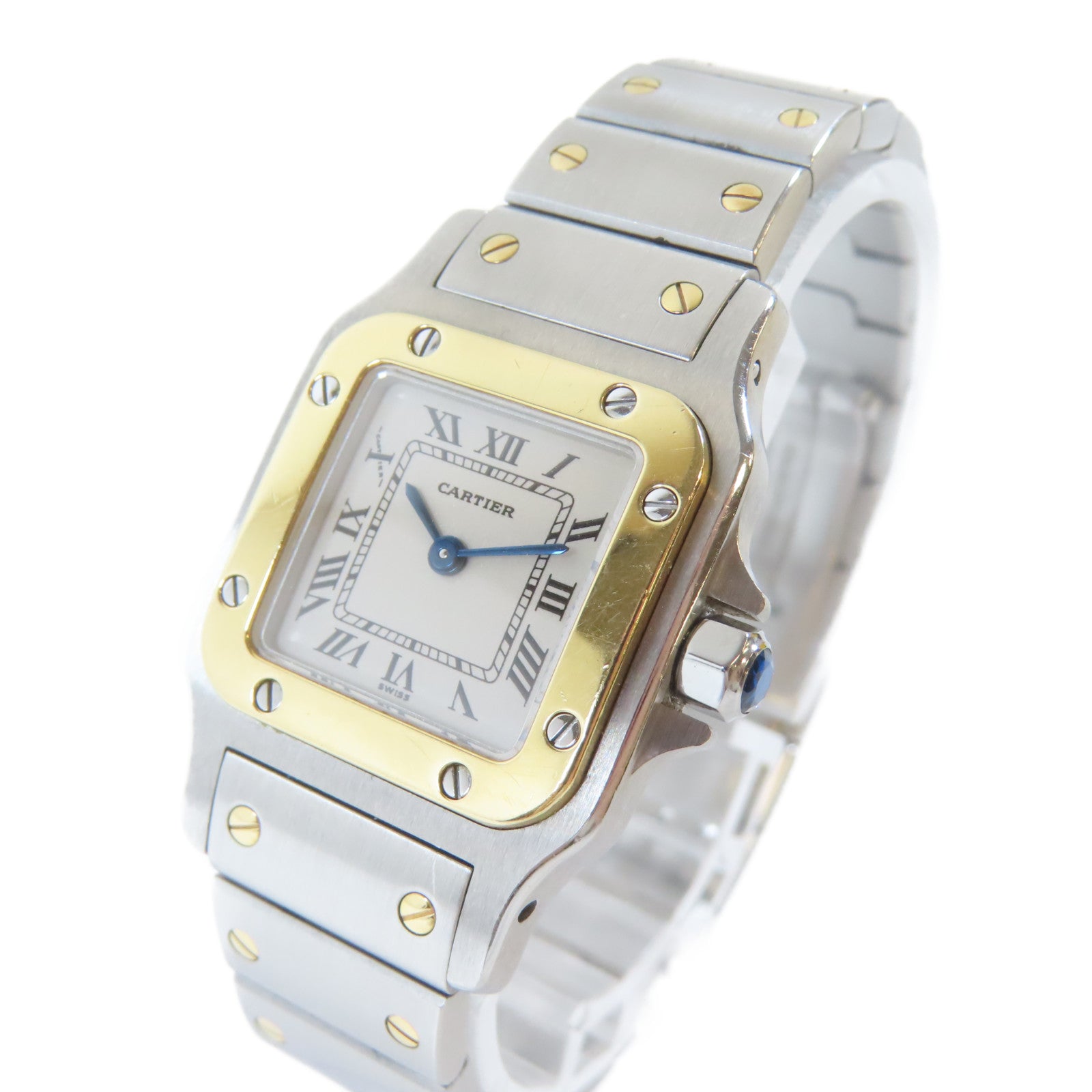 CARTIER Santos Galbee不鏽鋼手錶石英機芯白色#15cm